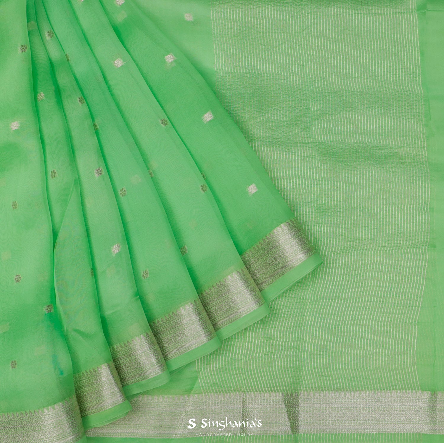 Chateau Green Organza Saree With Banarasi Weaving