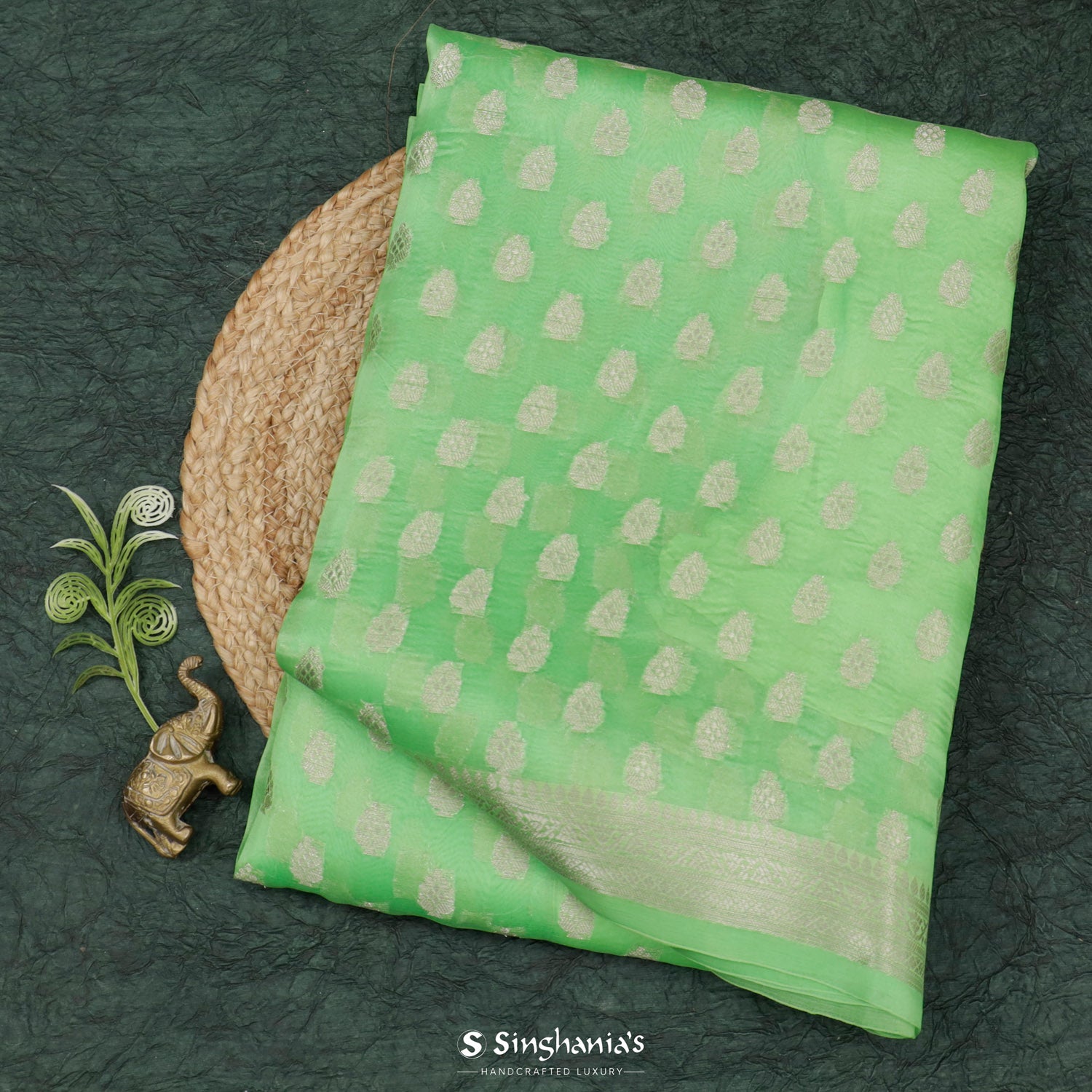 Mint Green Organza Saree With Banarasi Weaving