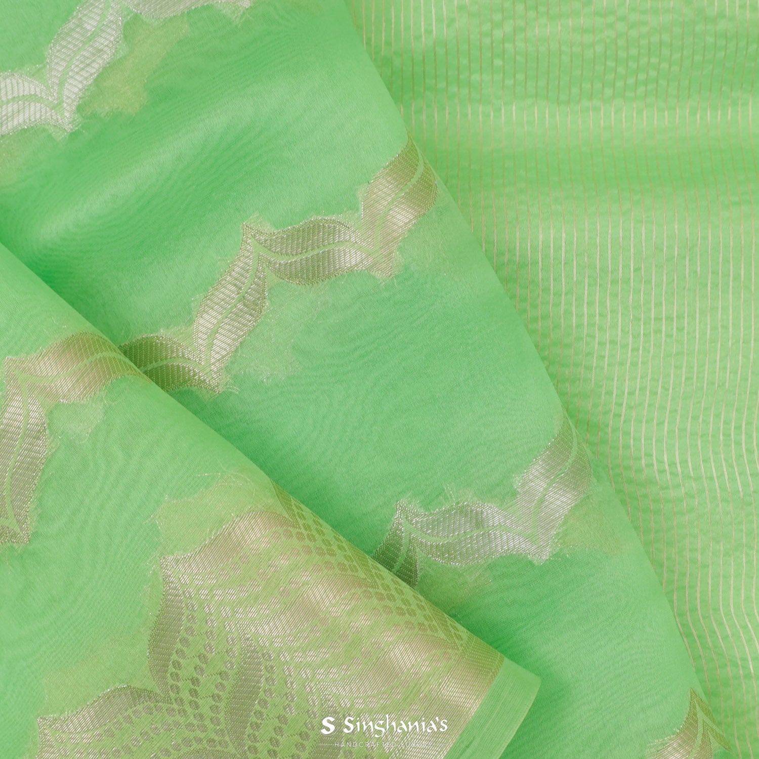 Light Malachite Green Organza Saree With Banarasi Weaving