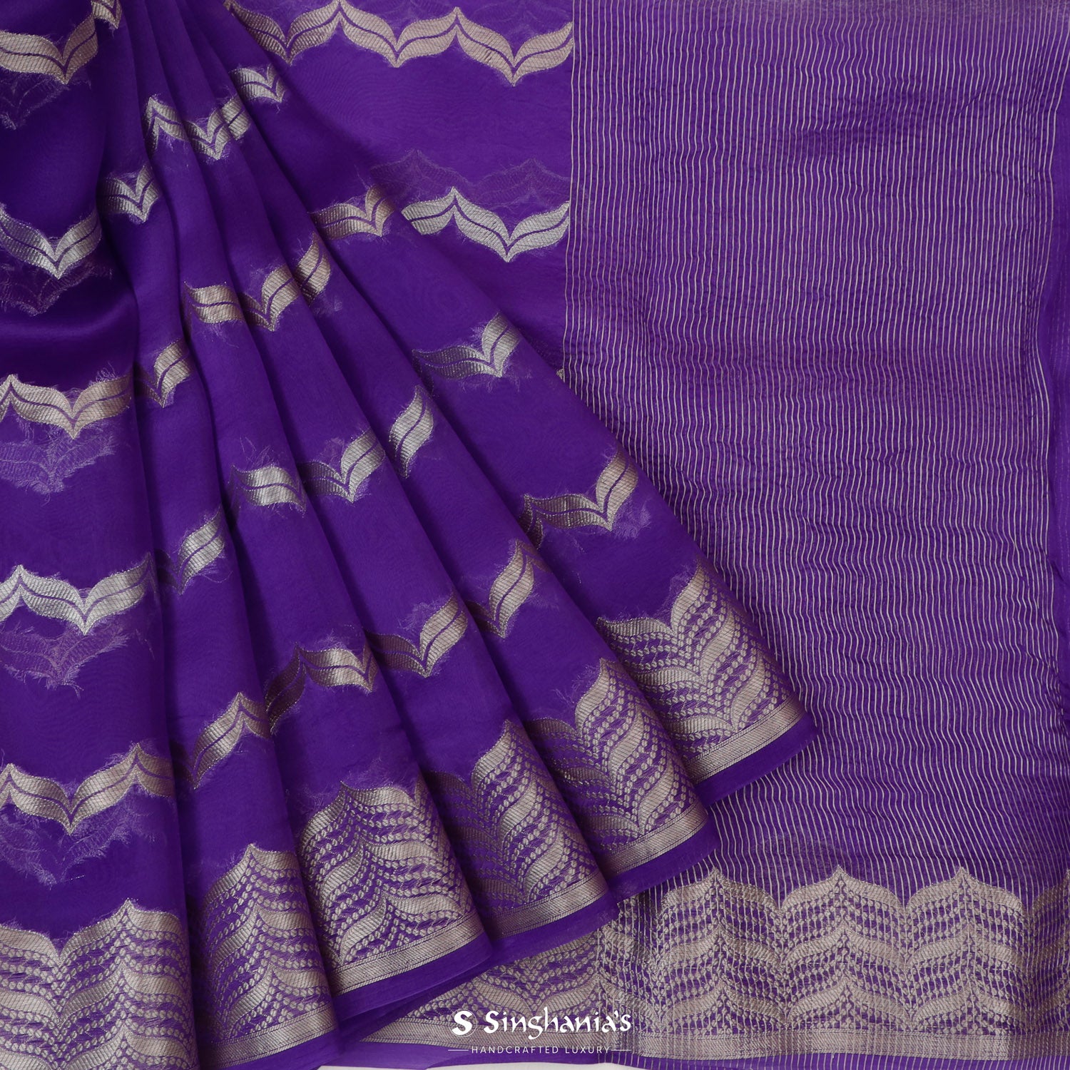 True Purple Organza Saree With Banarasi Weaving