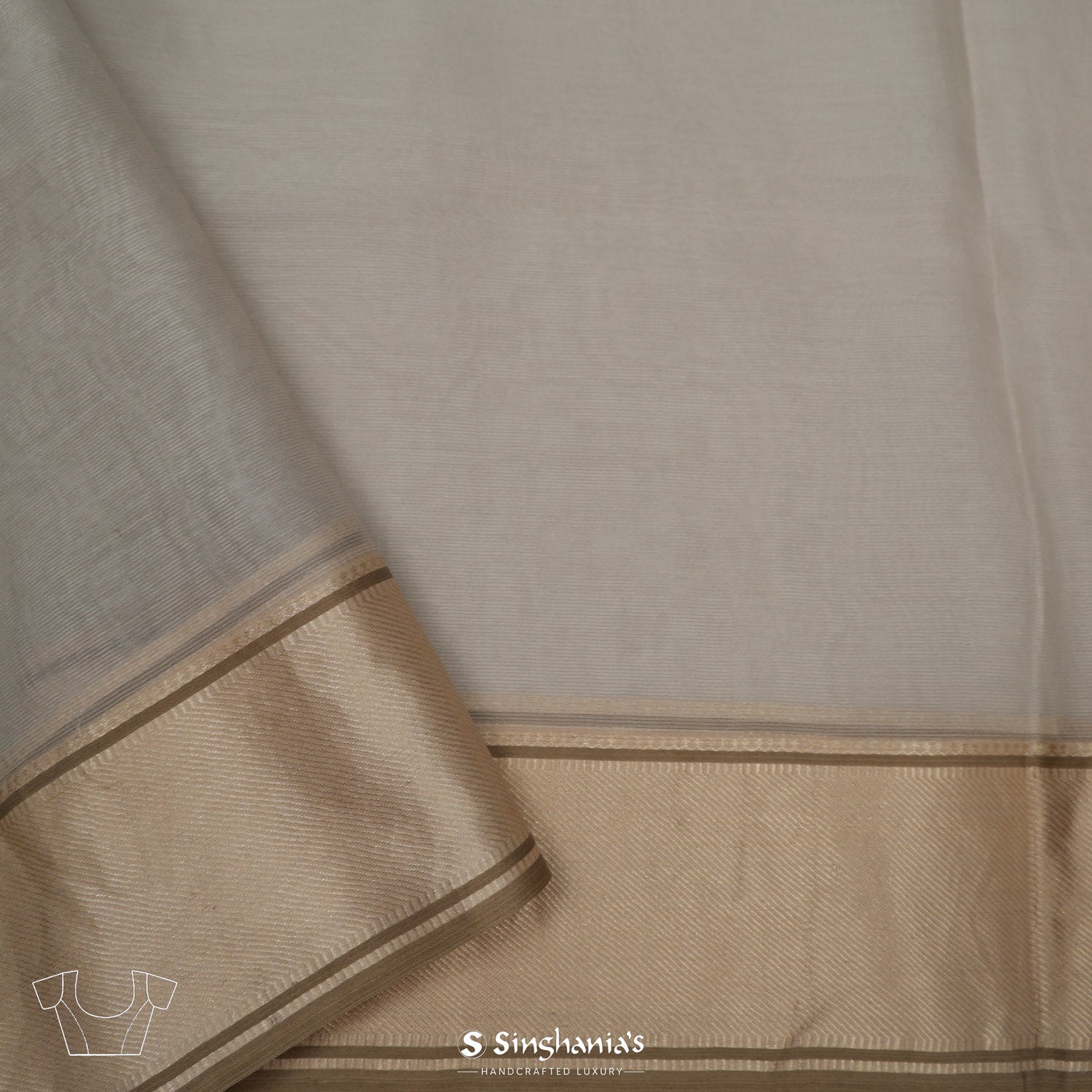 Ice Gray Printed Maheshwari Saree With Floral Pattern