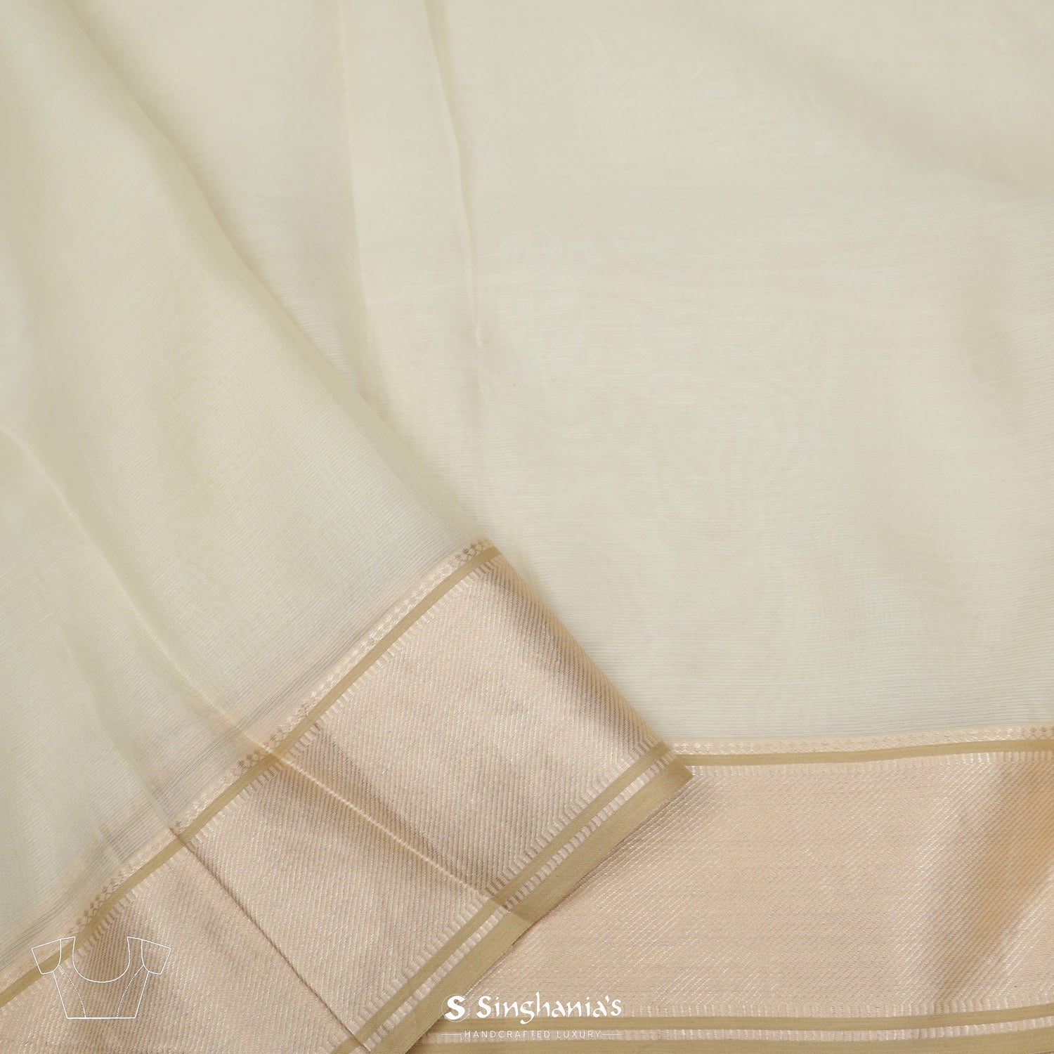 Beige White Printed Maheshwari Saree With Floral Pattern