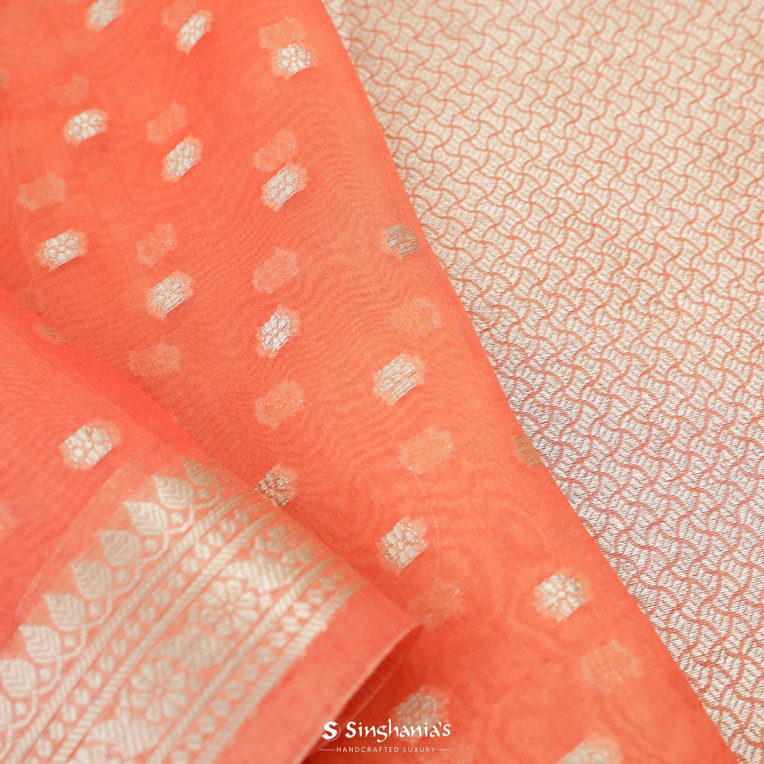 Orange Multicolour Organza Saree With Banarasi Weaving