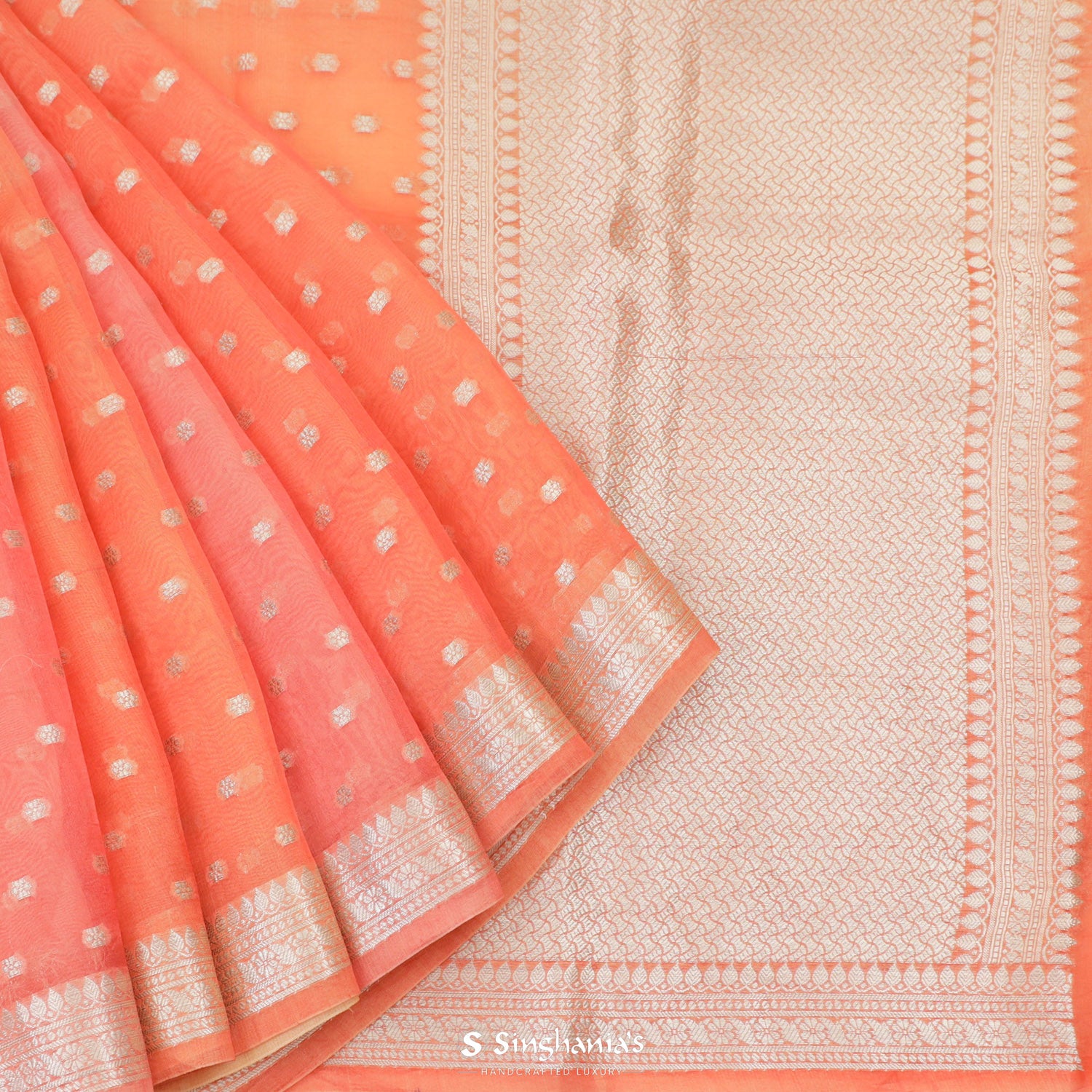 Orange Multicolour Organza Saree With Banarasi Weaving