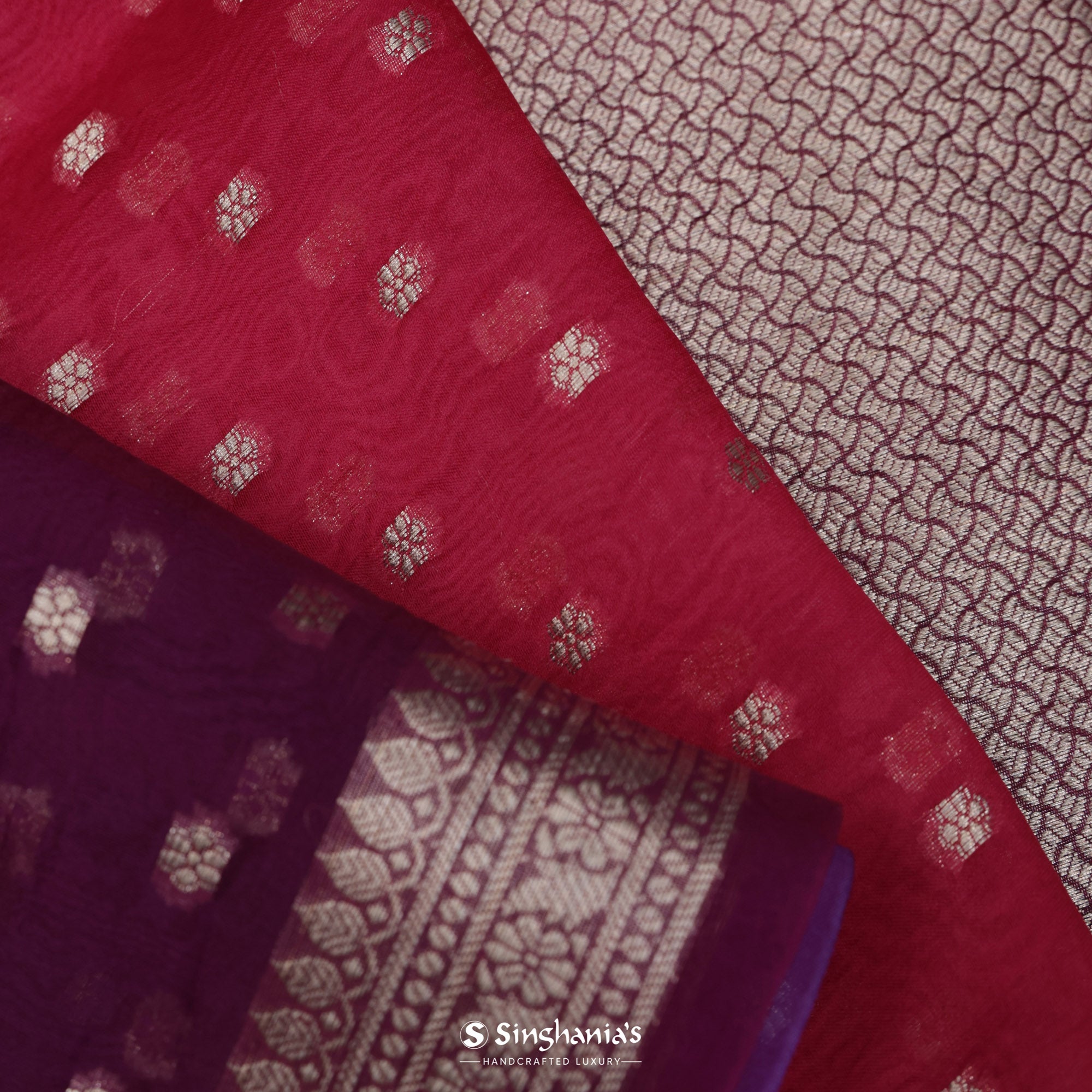 Pink Multshade Organza Saree With Banarasi Weaving
