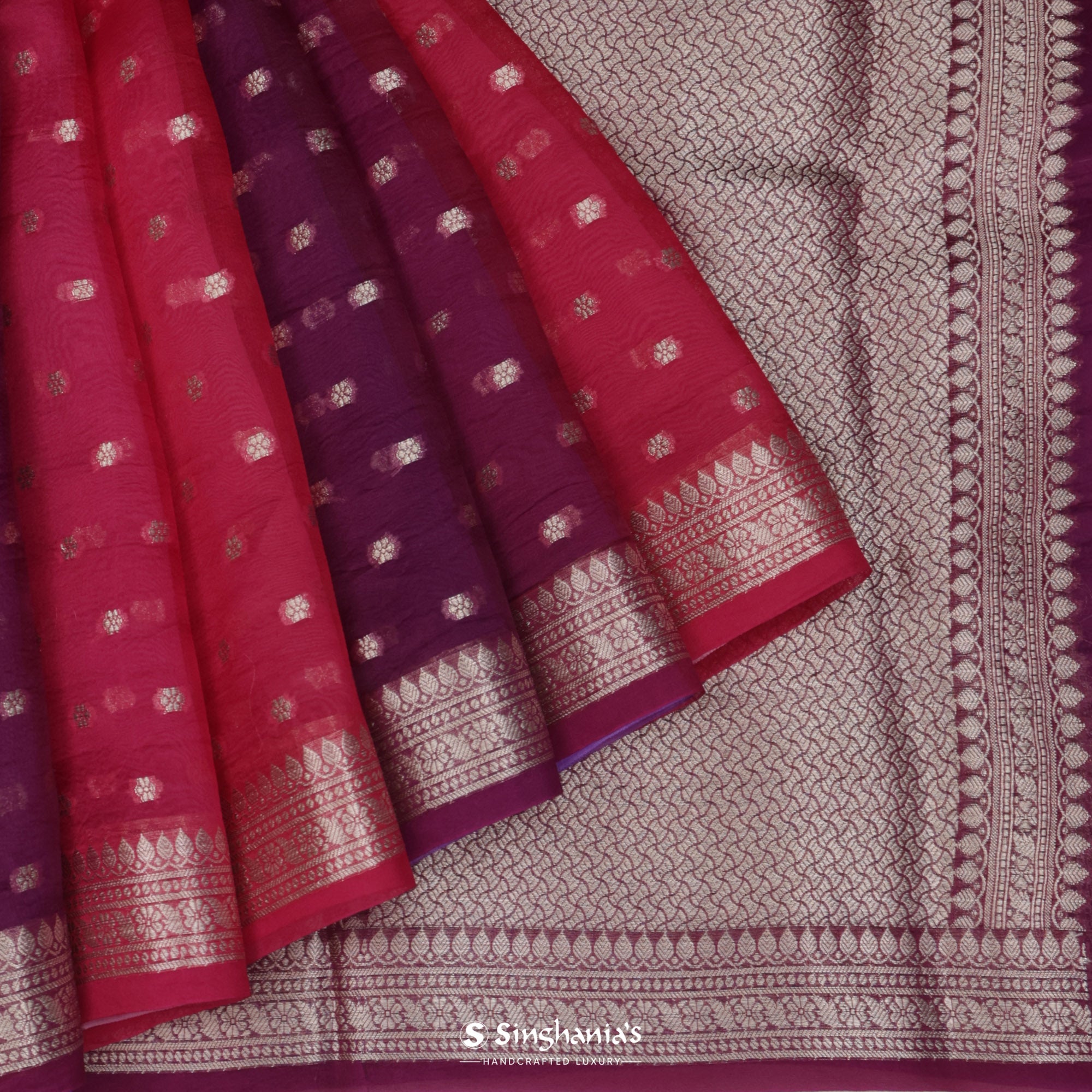 Pink Multshade Organza Saree With Banarasi Weaving