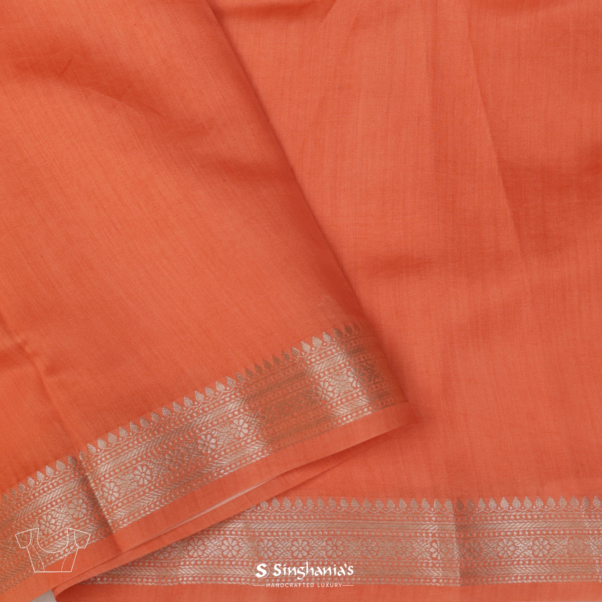 Orange-Red Organza Saree With Banarasi Weaving