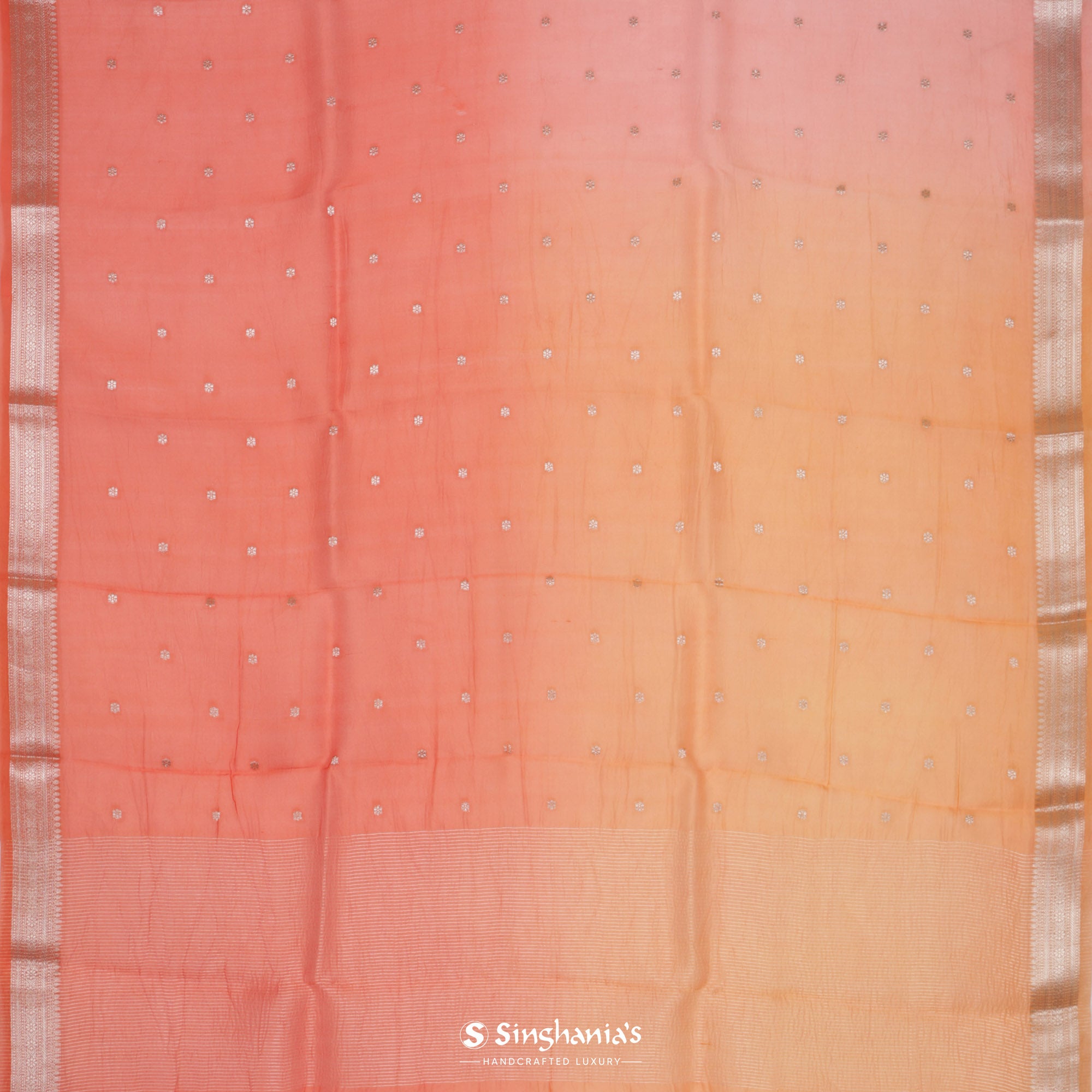 Orange-Red Organza Saree With Banarasi Weaving