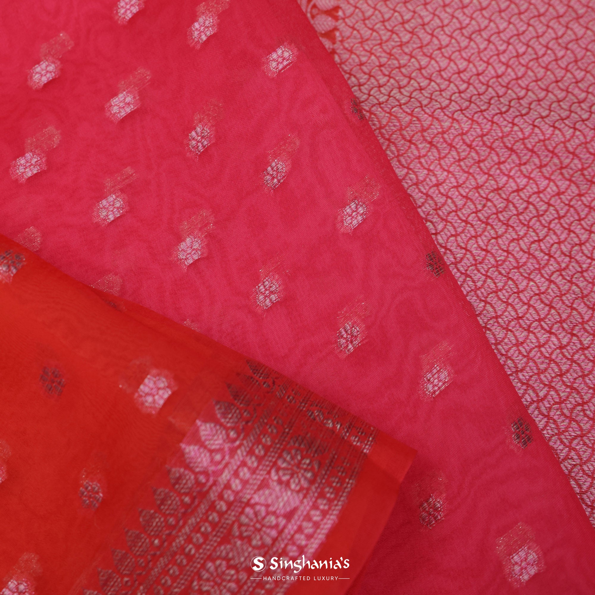 Munsell Red Organza Saree With Banarasi Weaving