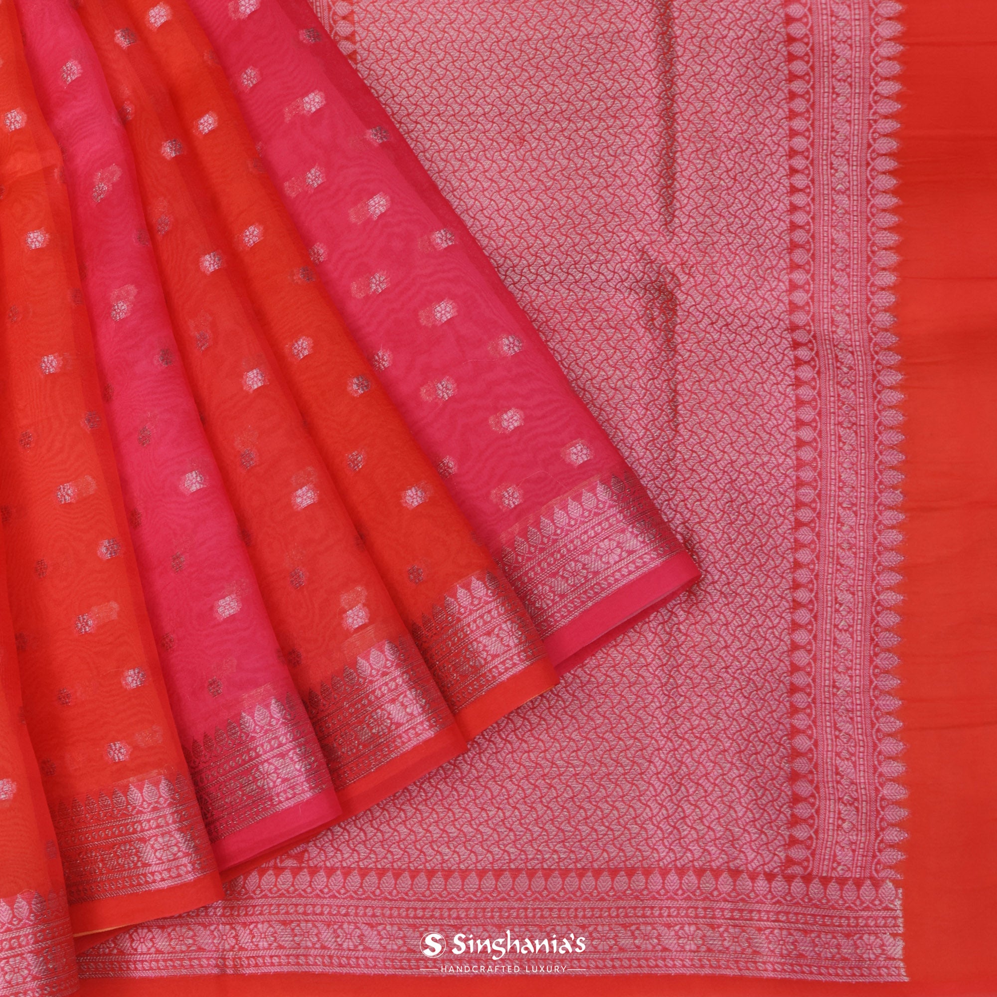 Munsell Red Organza Saree With Banarasi Weaving