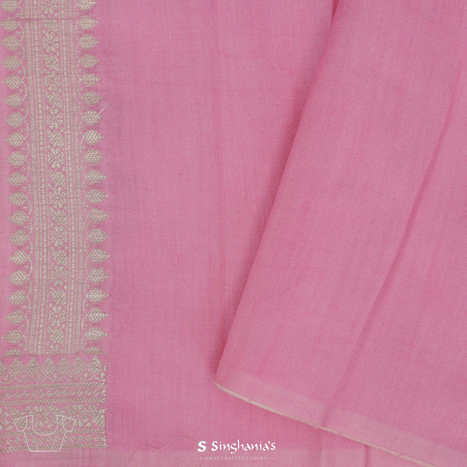 Multi-Pink Organza Saree With Banarasi Weaving In Floral Motifs