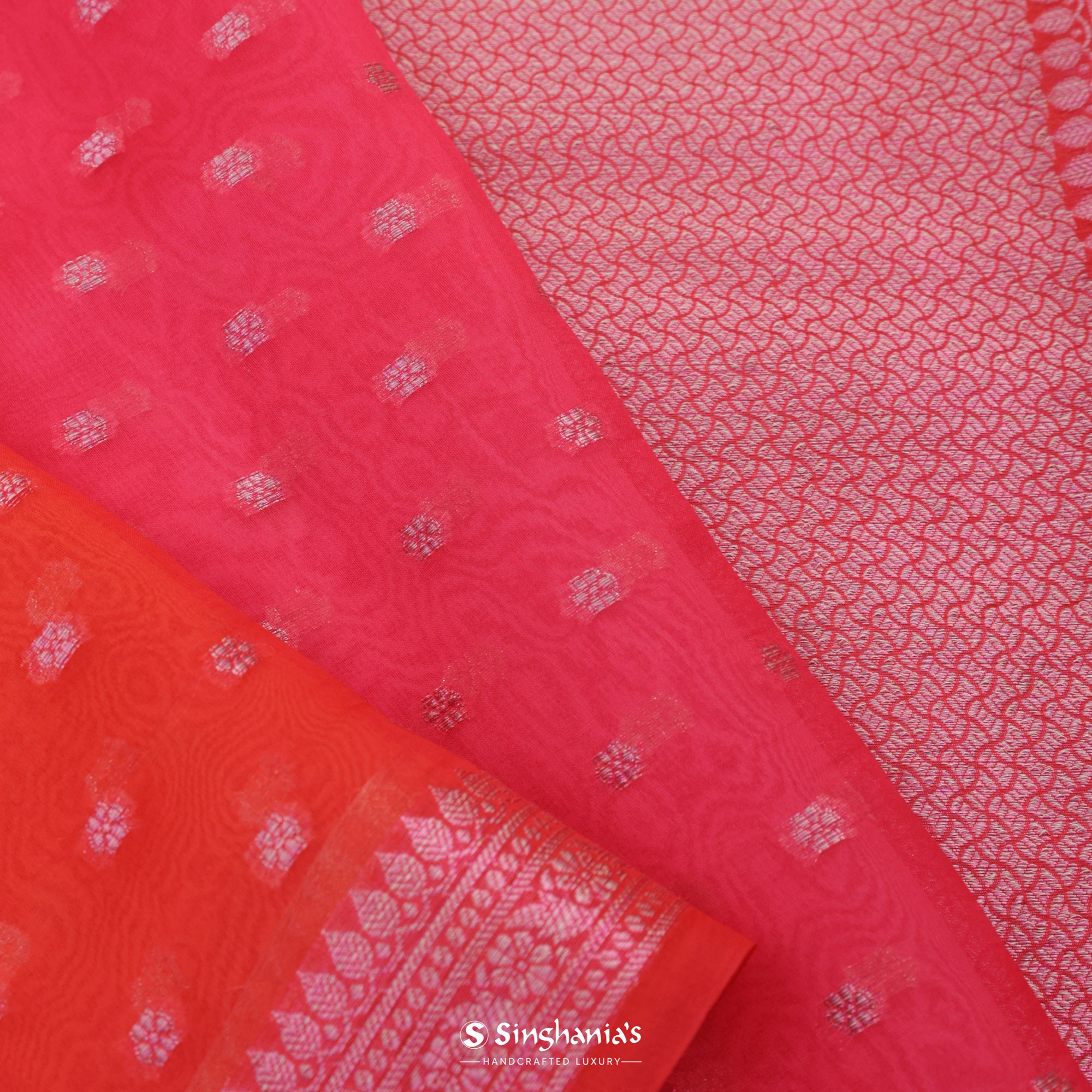 Crayola Red Organza Saree With Banarasi Weaving