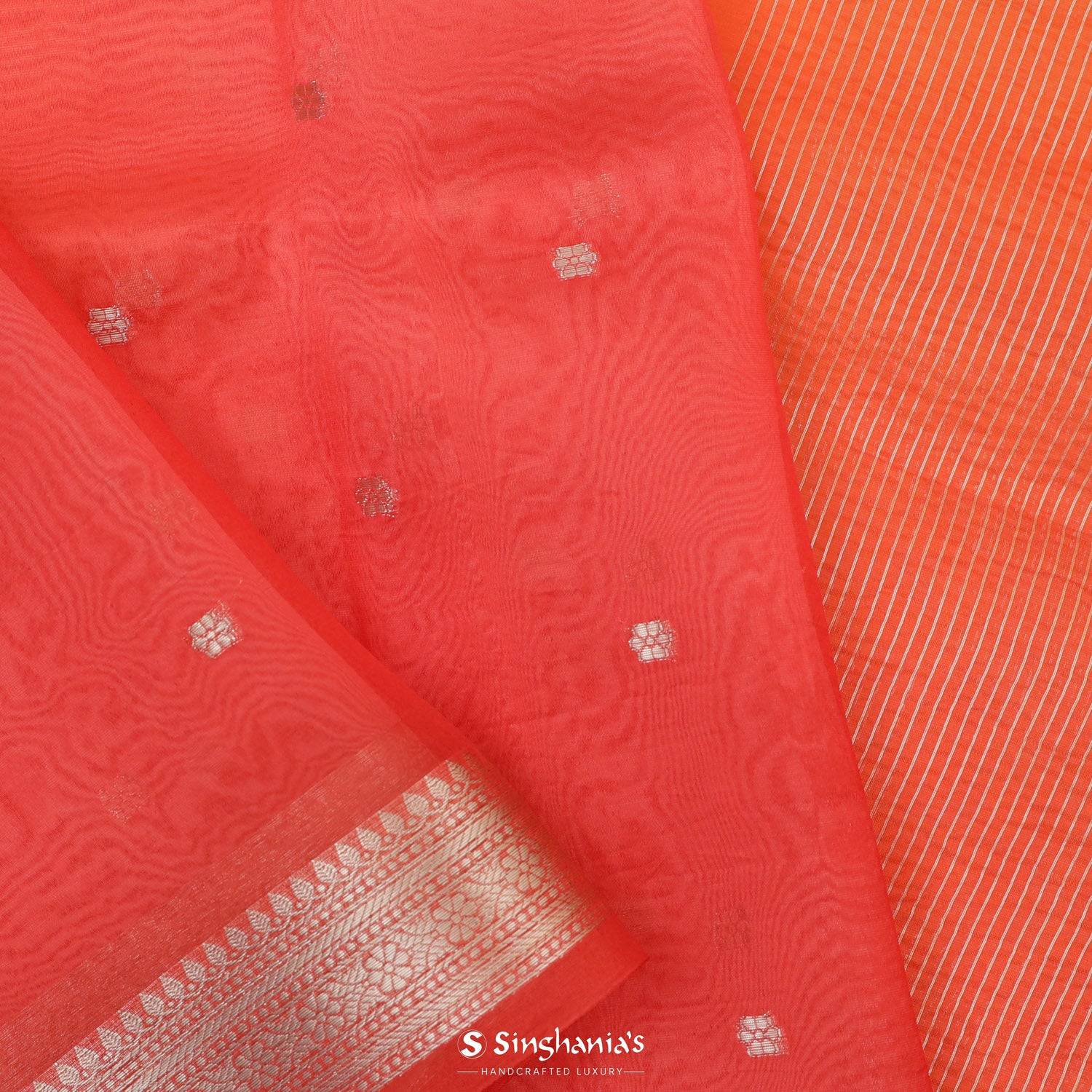 Prismatic Red Organza Saree With Banarasi Weaving