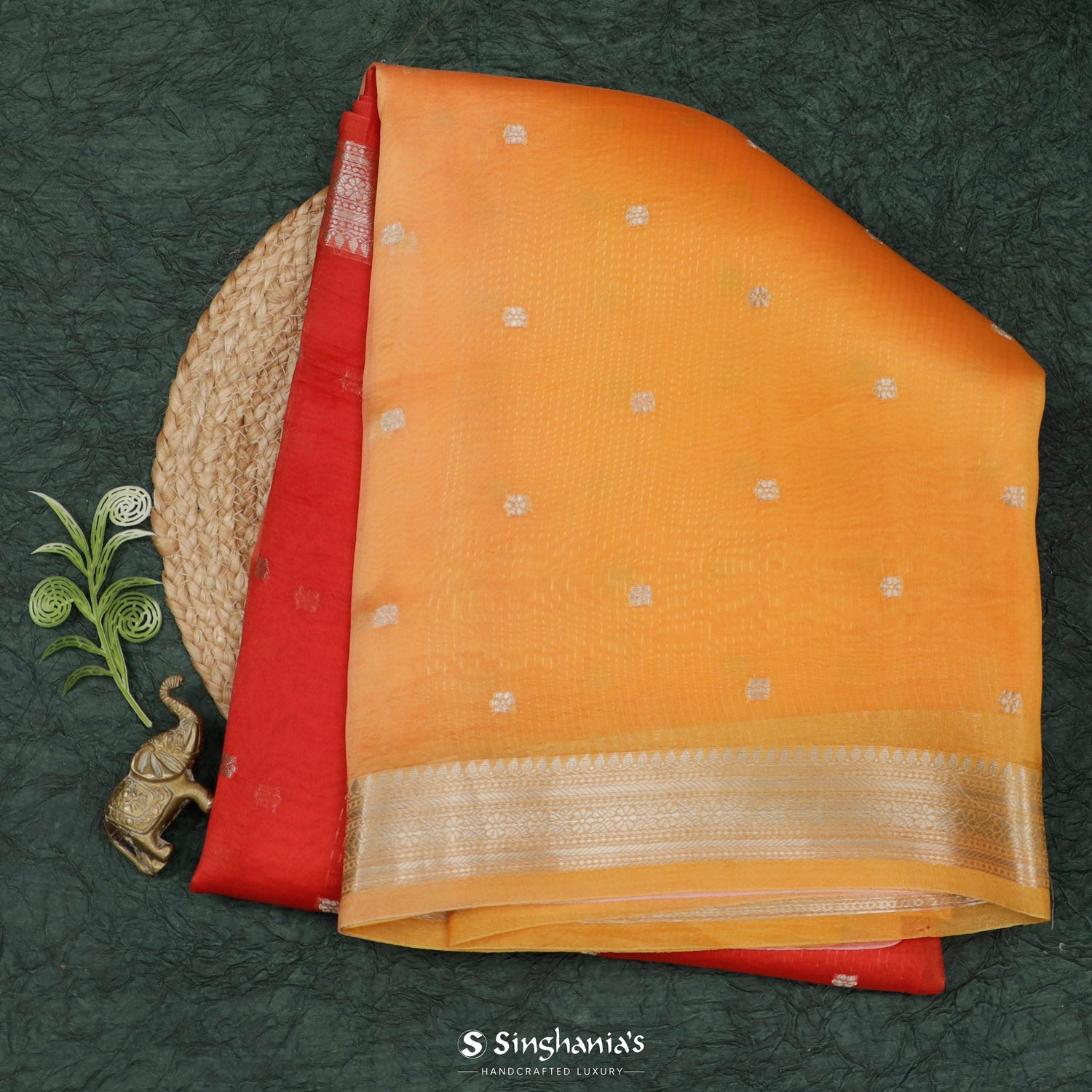 Prismatic Red Organza Saree With Banarasi Weaving