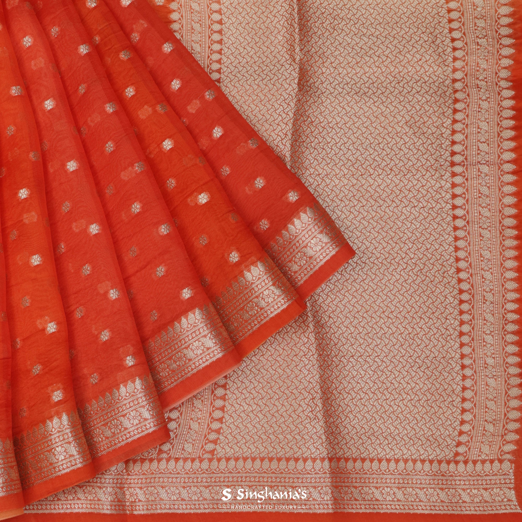 Orioles Orange Organza Saree With Banarasi Weaving