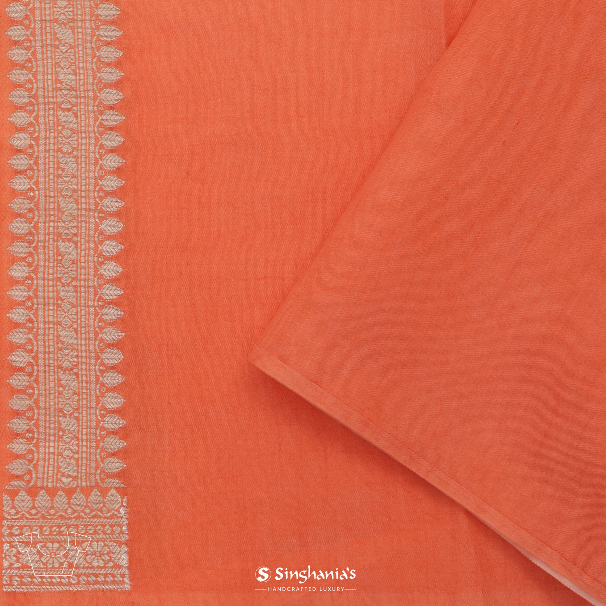 Vivid Orange Organza Saree With Banarasi Weaving