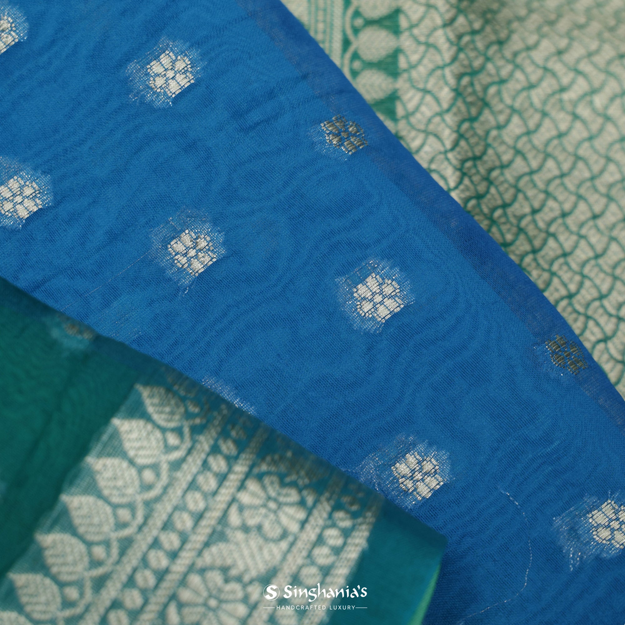 Blue Multi-Shade Organza Saree With Banarasi Weaving