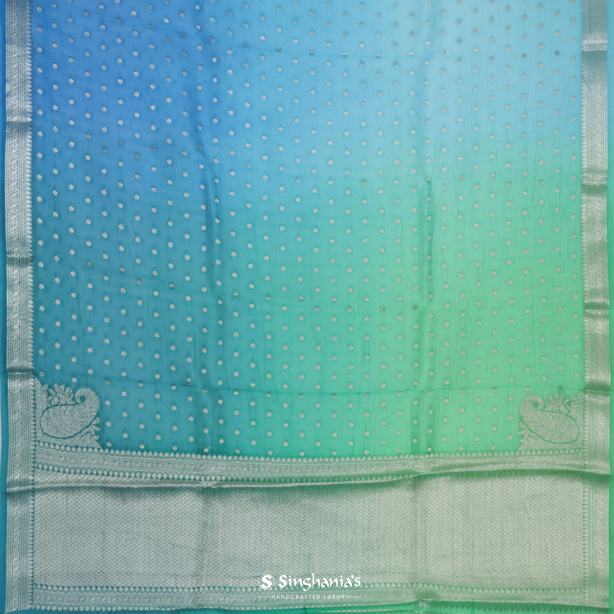 Blue Multi-Shade Organza Saree With Banarasi Weaving