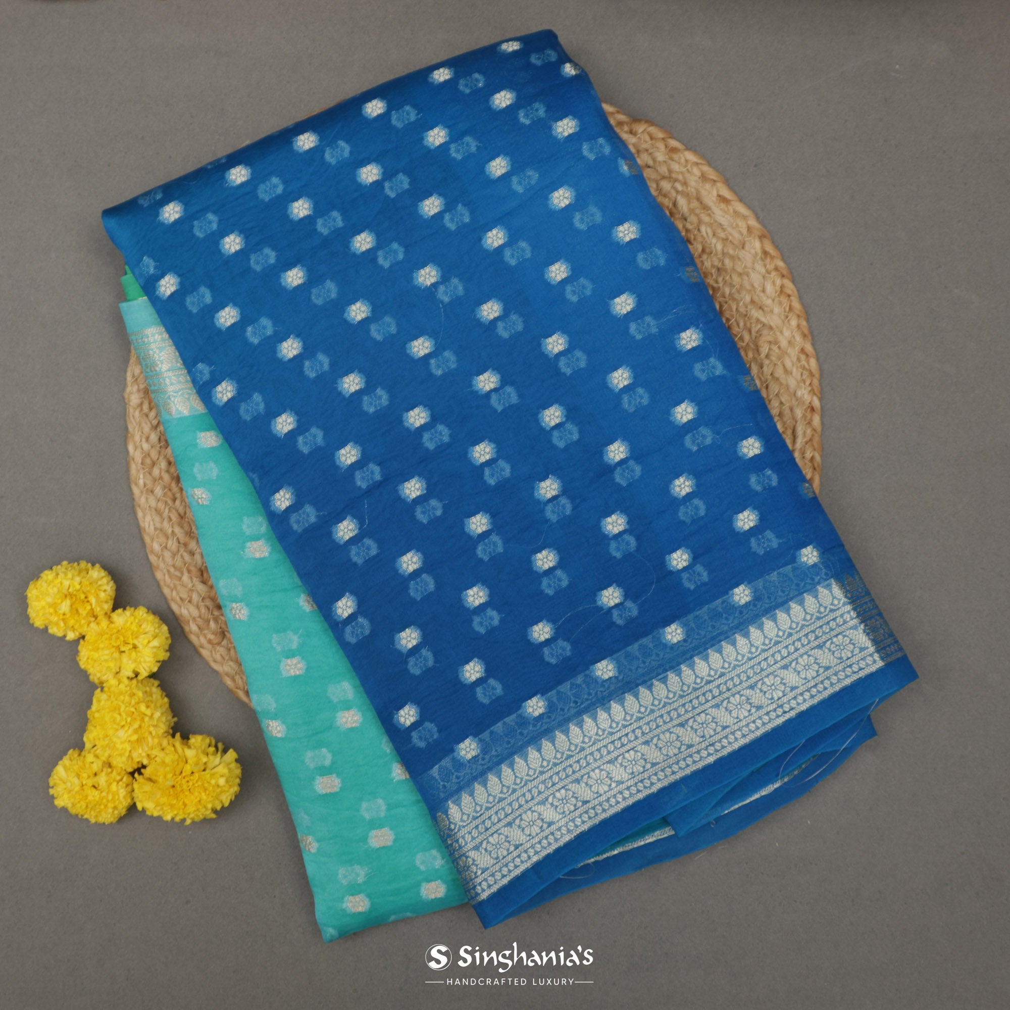 Blue Multi-Shade Organza Saree With Banarasi Weaving