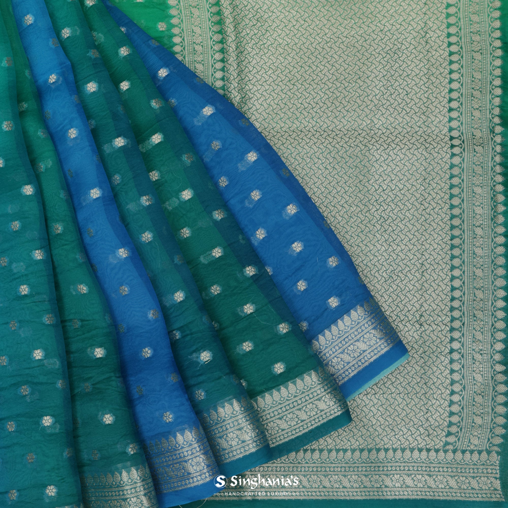 Blue Multi-Shade Organza Saree With Banarasi Weaving
