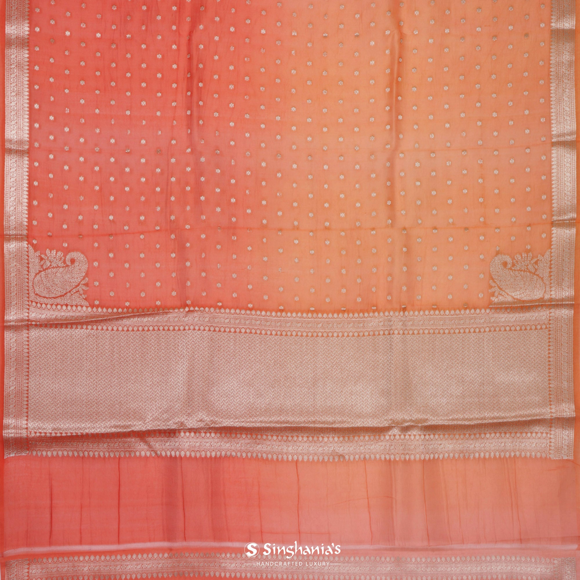 Metallic Orange Organza Saree With Banarasi Weaving