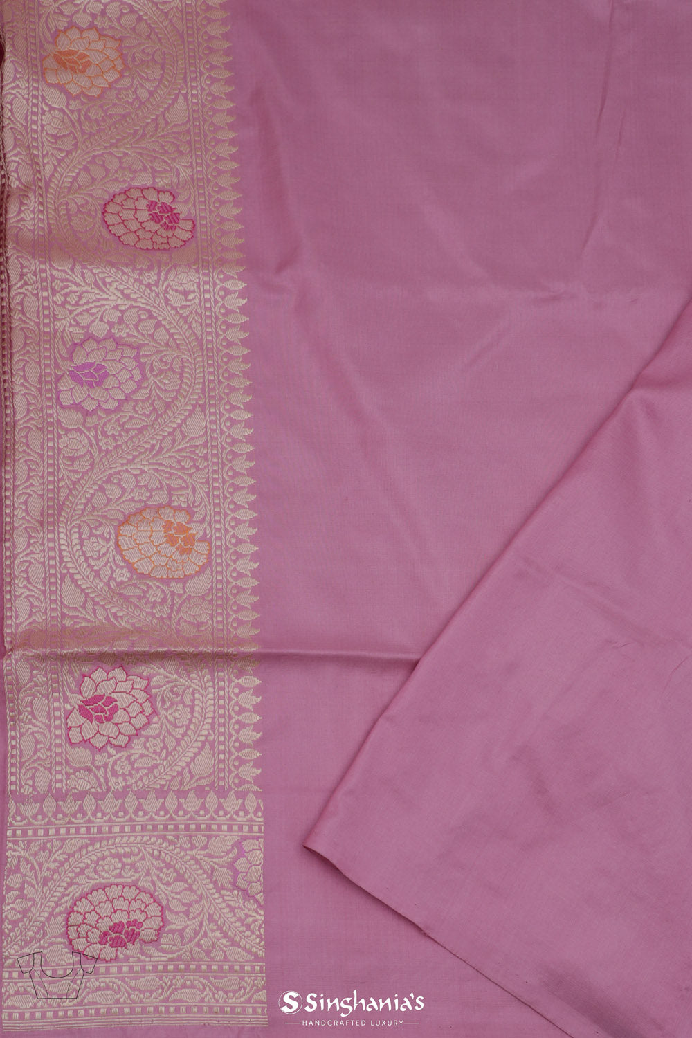 Pale Blue-Purple Rangkat Banarasi Silk Saree With Floral Design