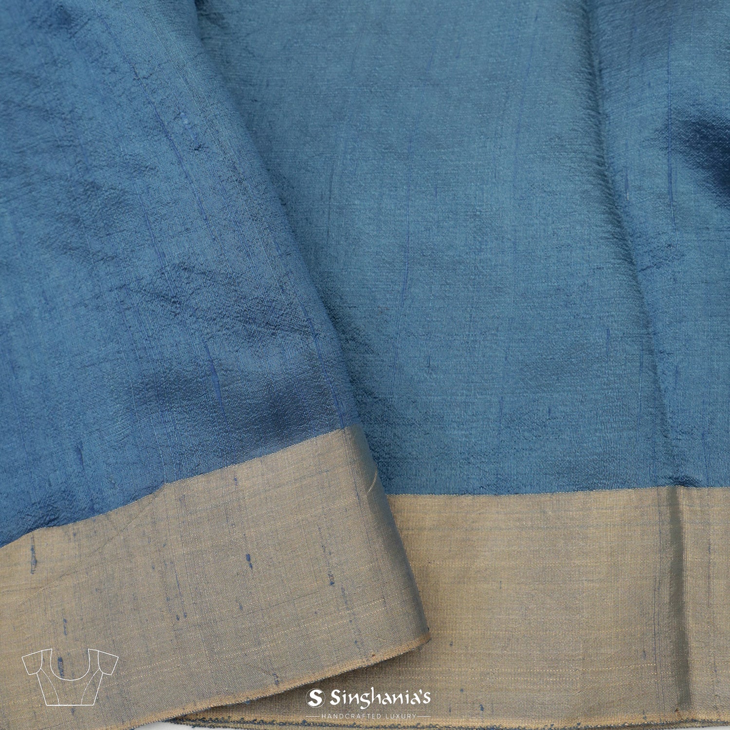 Dazzled Blue Dupion Saree With Foil Print
