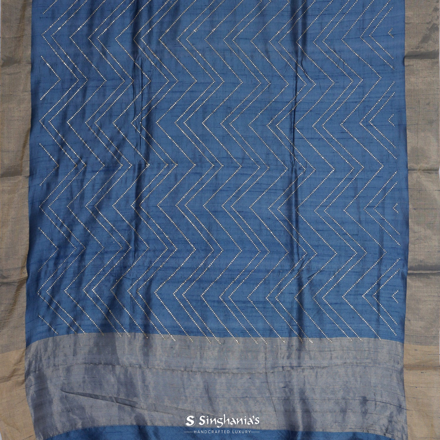 Dazzled Blue Dupion Saree With Foil Print