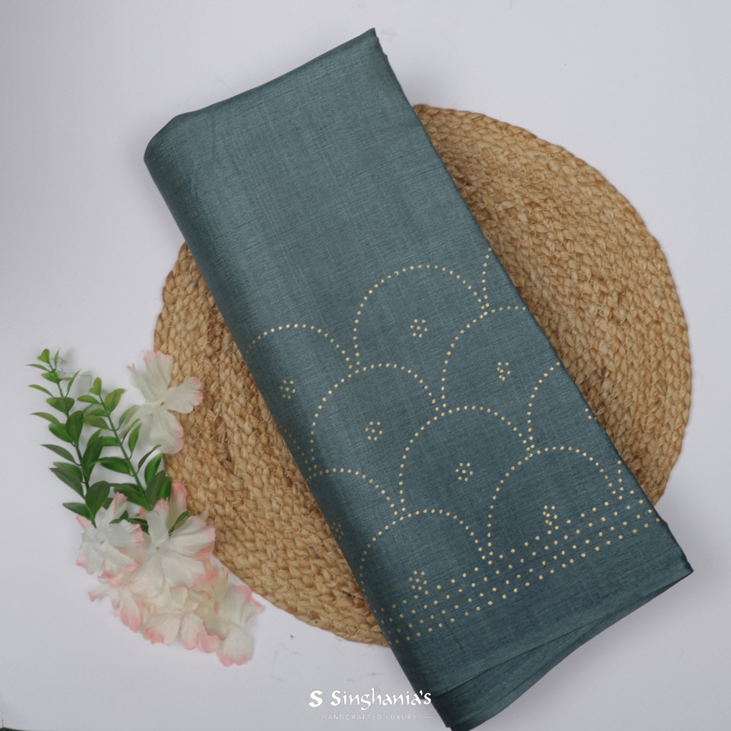 Stone Blue Tussar Saree With Mukaish Work