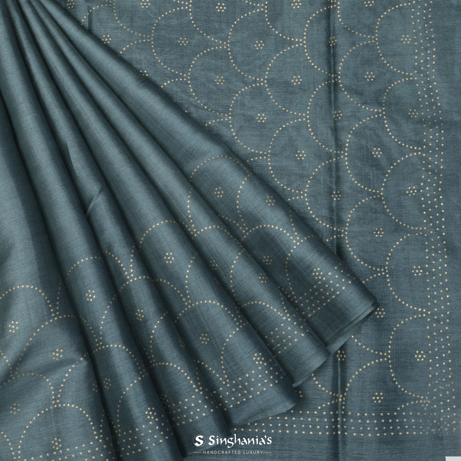 Stone Blue Tussar Saree With Mukaish Work