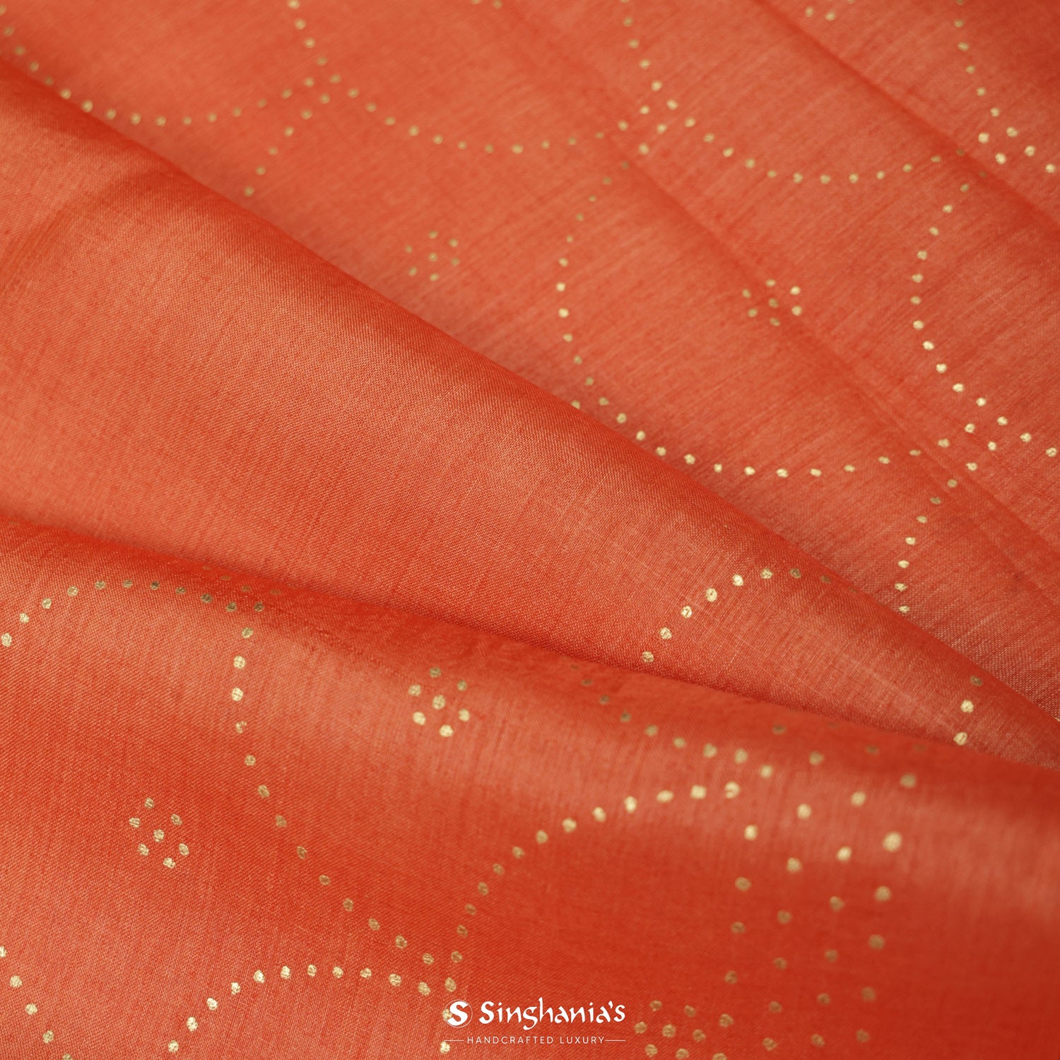 Metallic Orange Tussar Silk Saree With Foil Print