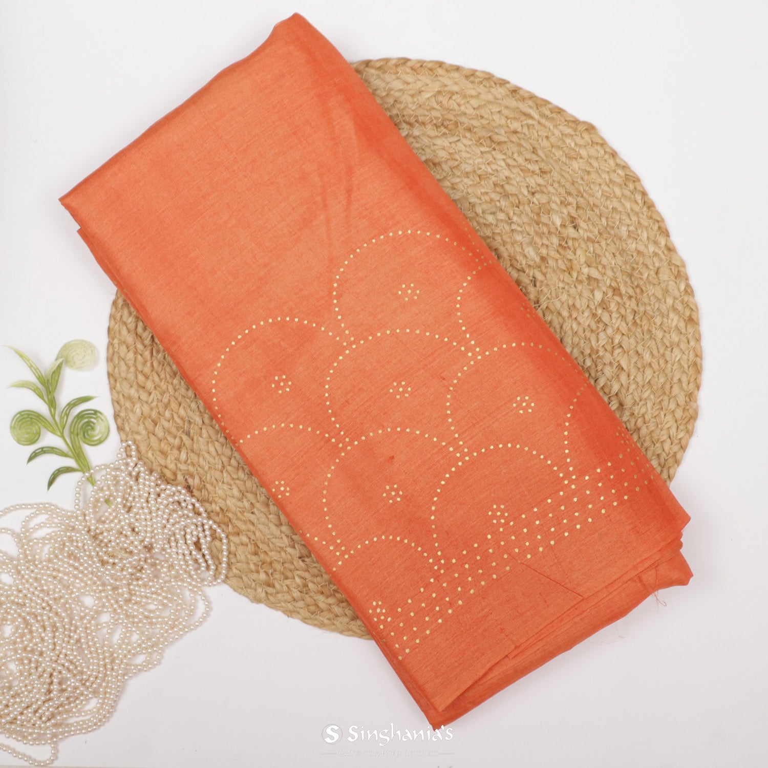 Metallic Orange Tussar Silk Saree With Foil Print