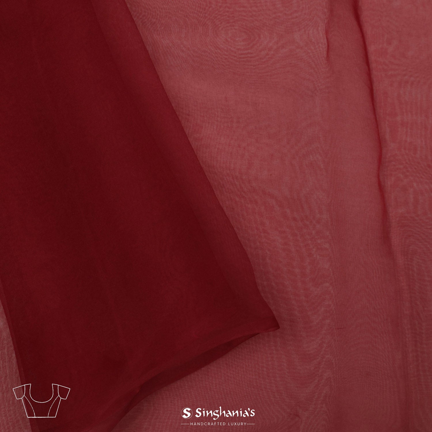 Maroon Printed Organza Saree With Floral Pattern