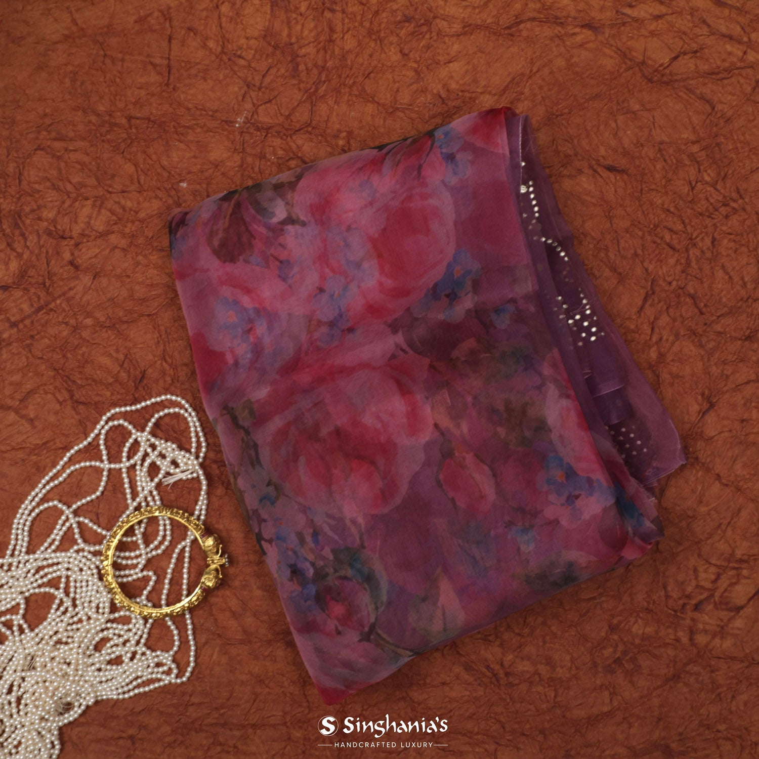 Twilight Lavender Printed Organza Saree With Floral Pattern