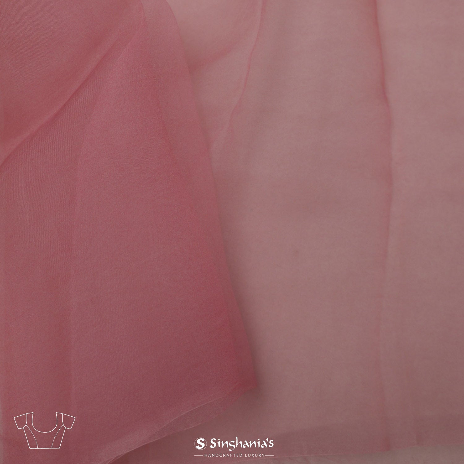 Shimmering Printed Blush Pink Organza Saree With Floral Pattern