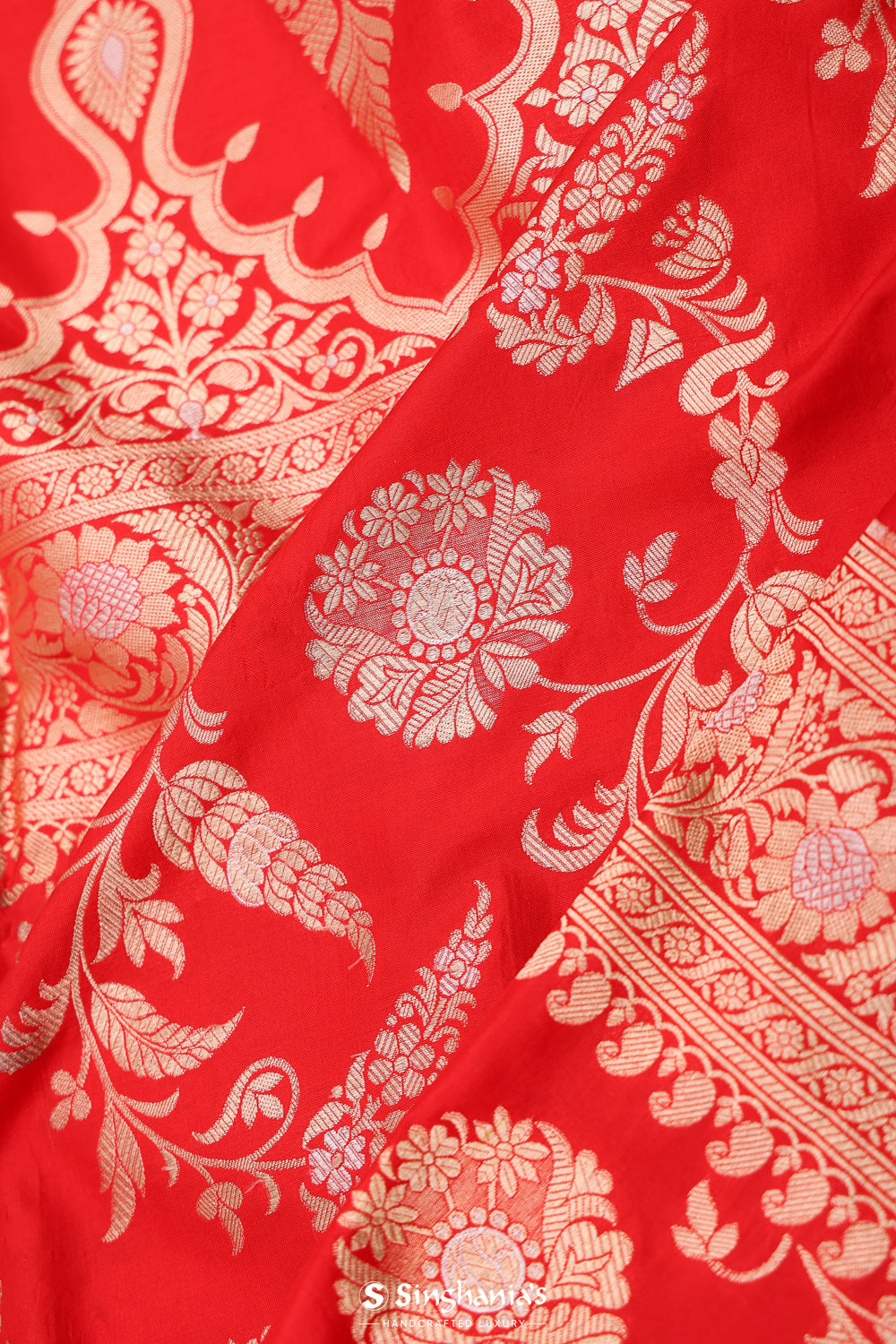 Cardinal Red Chiniya Banarasi Silk Saree