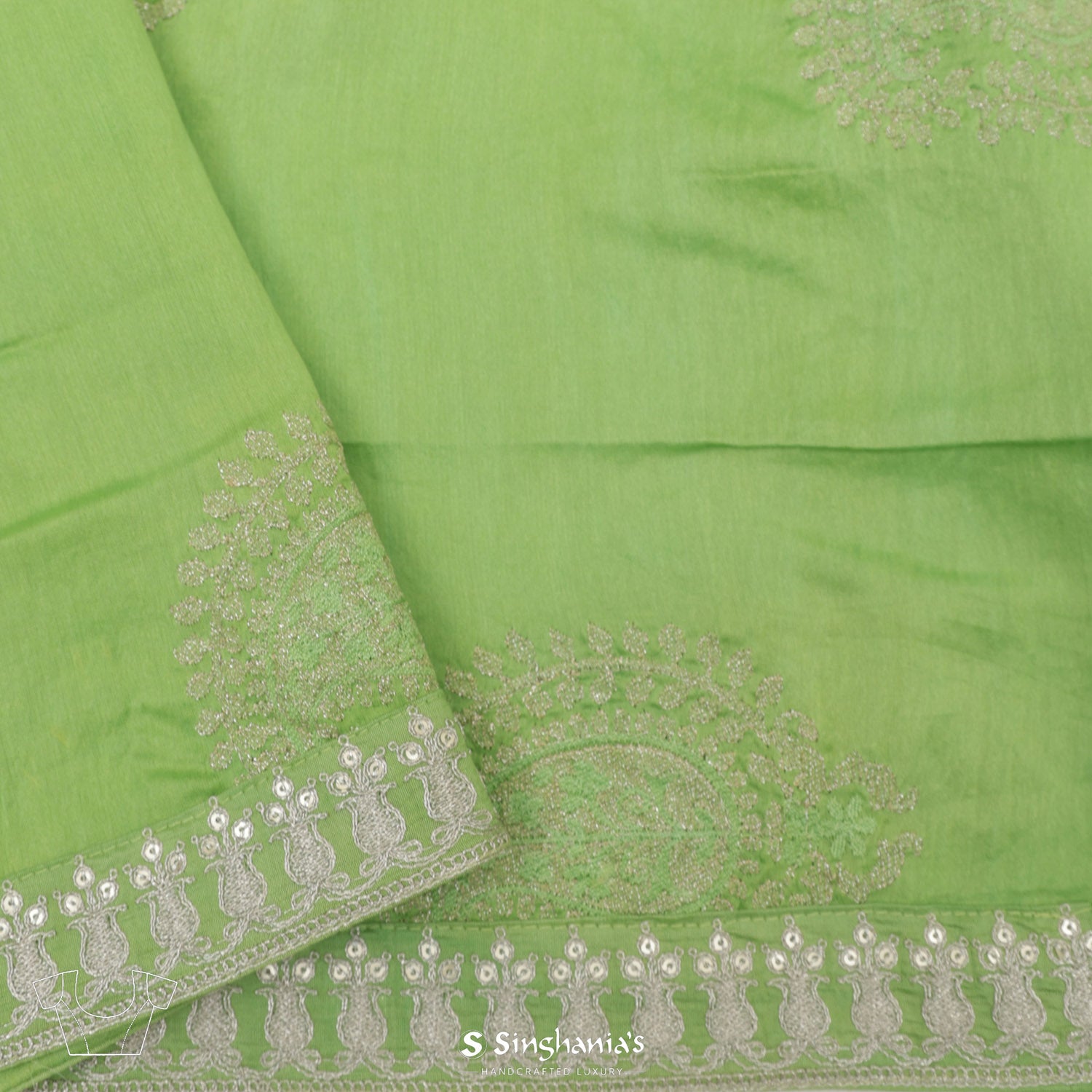 Tea Green Organza Saree With Bandhani Pattern