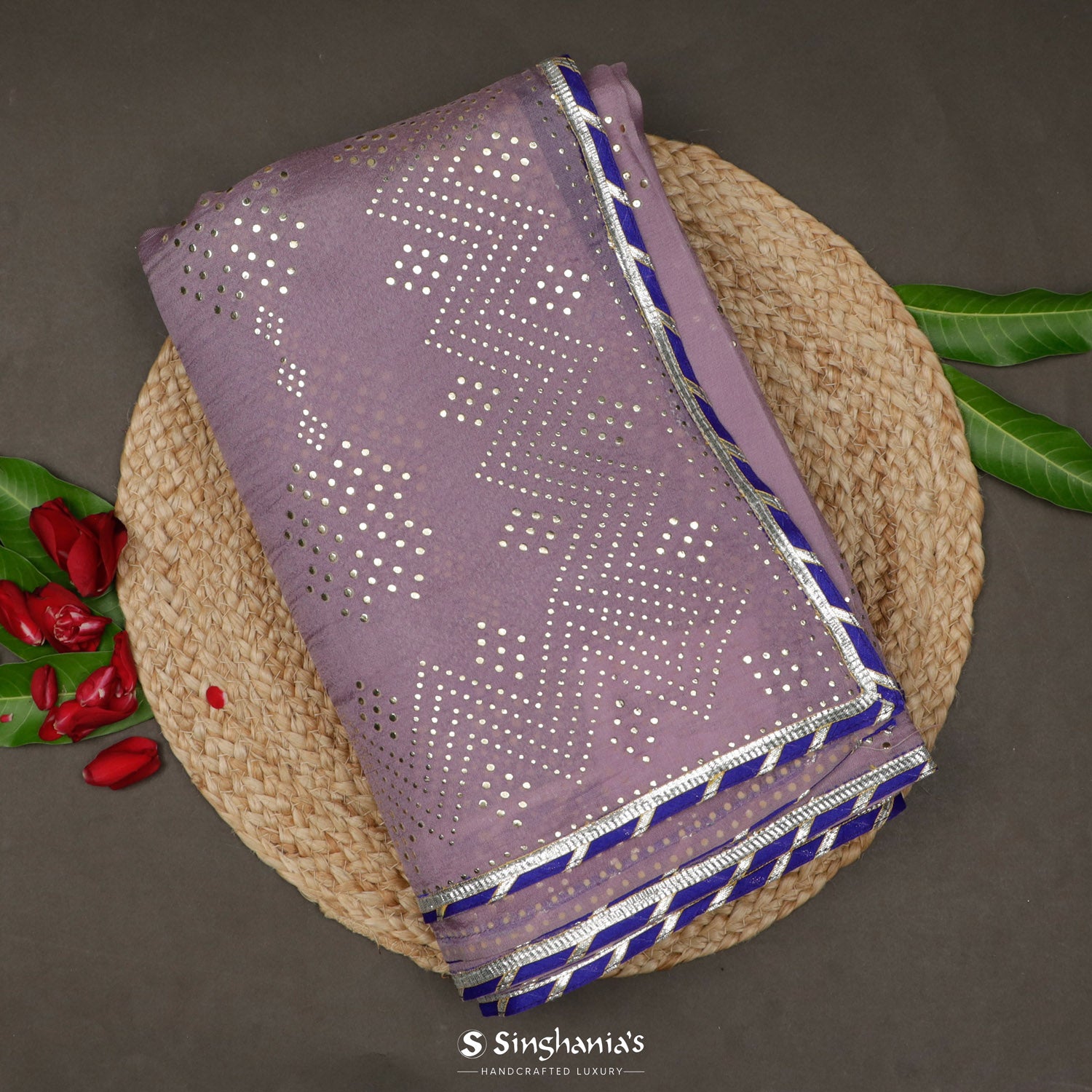 Languid Lavender Printed Organza Saree With Mukaish Work