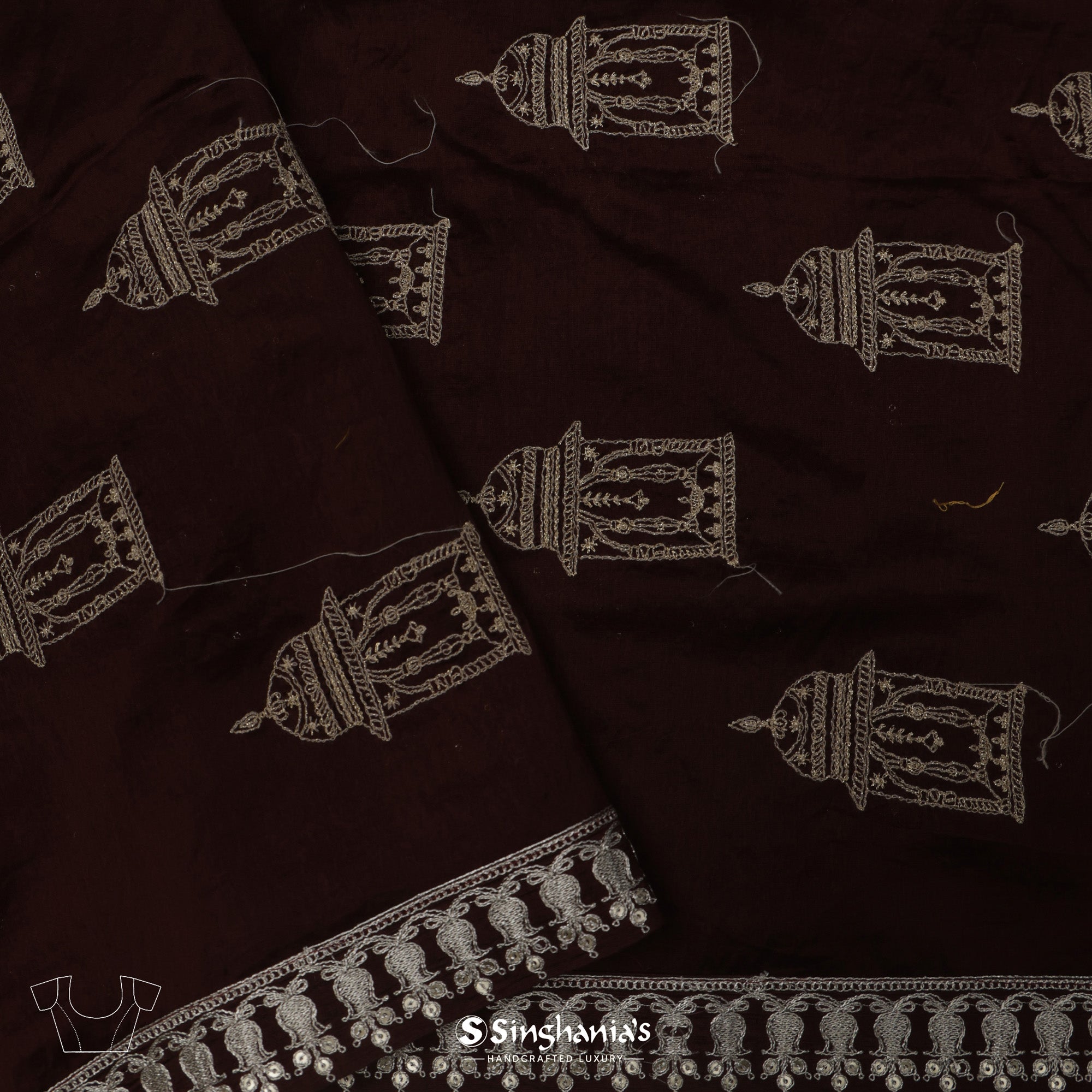 Deep Brown Organza Saree With Embroidery