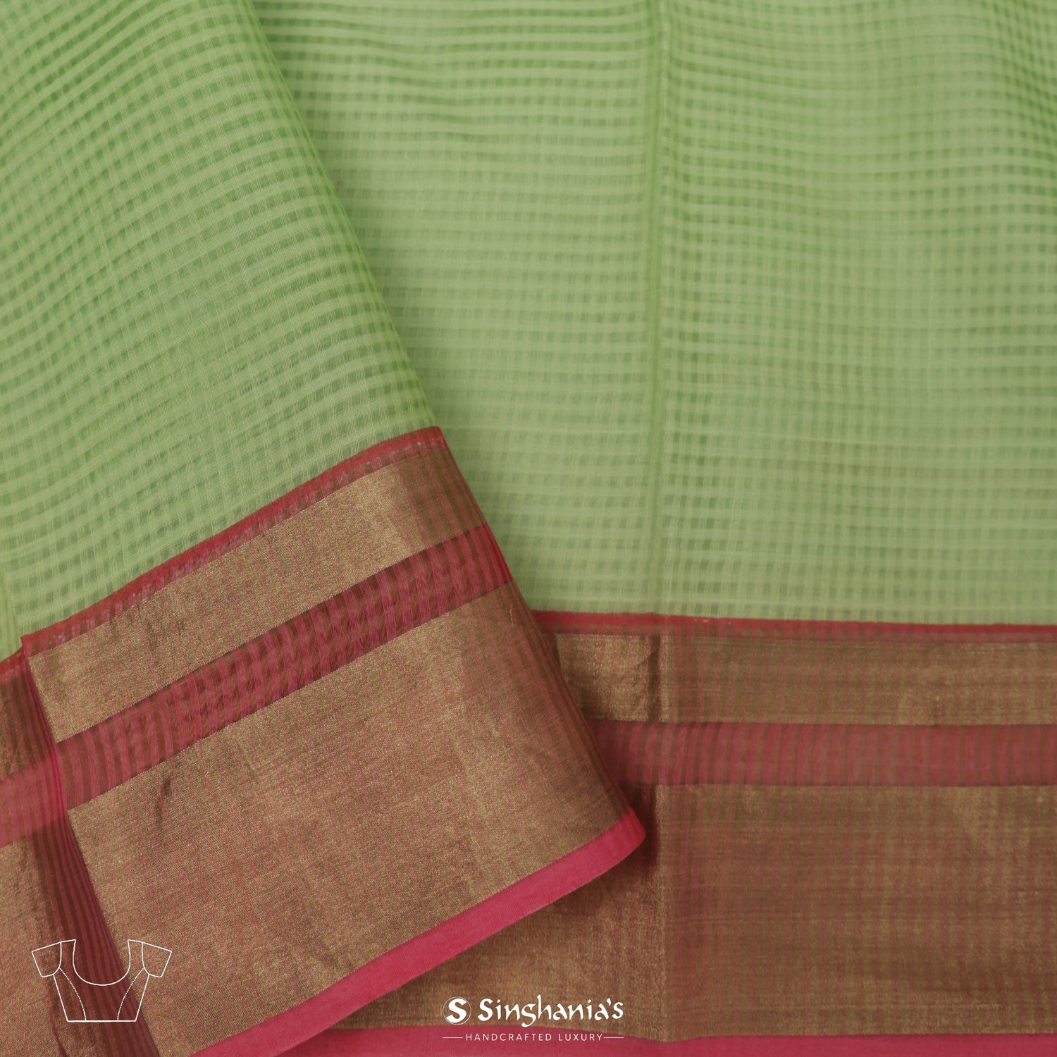 Nyanza Green Printed Maheshwari Saree With Floral Pattern