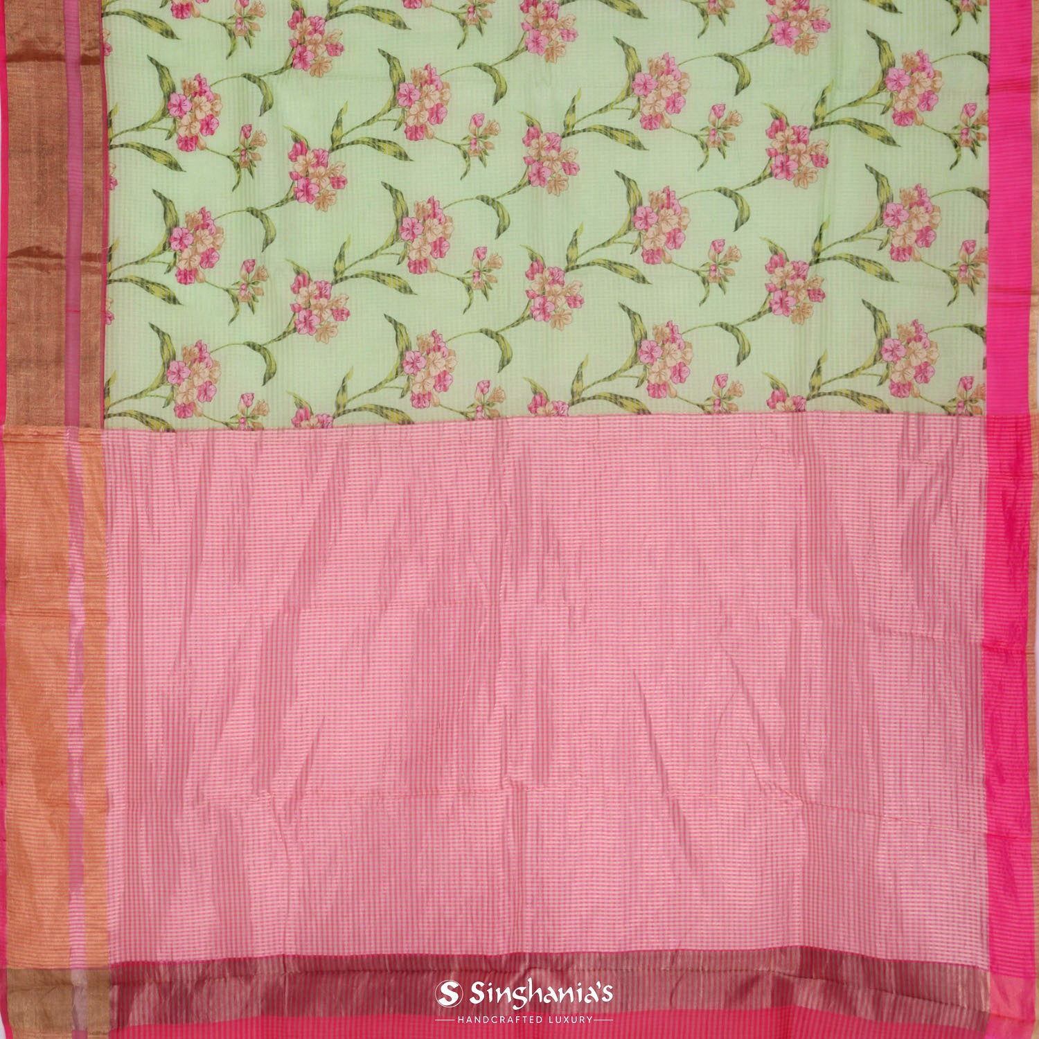 Nyanza Green Printed Maheshwari Saree With Floral Pattern