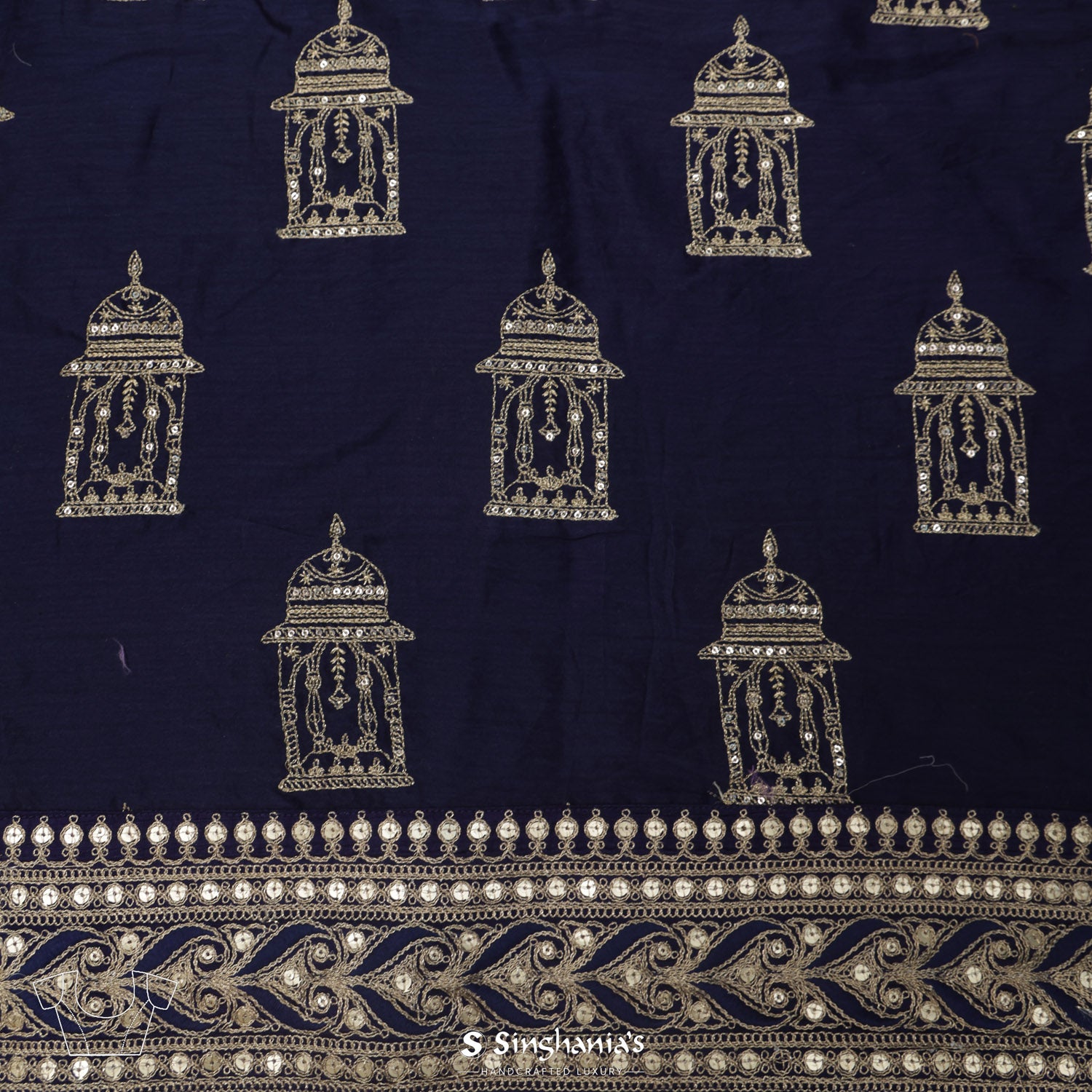 Oxford Blue Organza Saree With Floral Embroidery