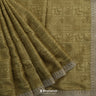 Camouflage Yellow Tussar Silk Saree With Printed Floral-Leaves Pattern