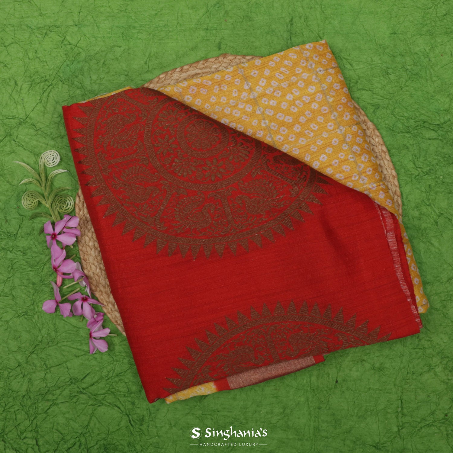 Mustard Yellow Matkaprinted Silk Saree With Bandhani Pattern