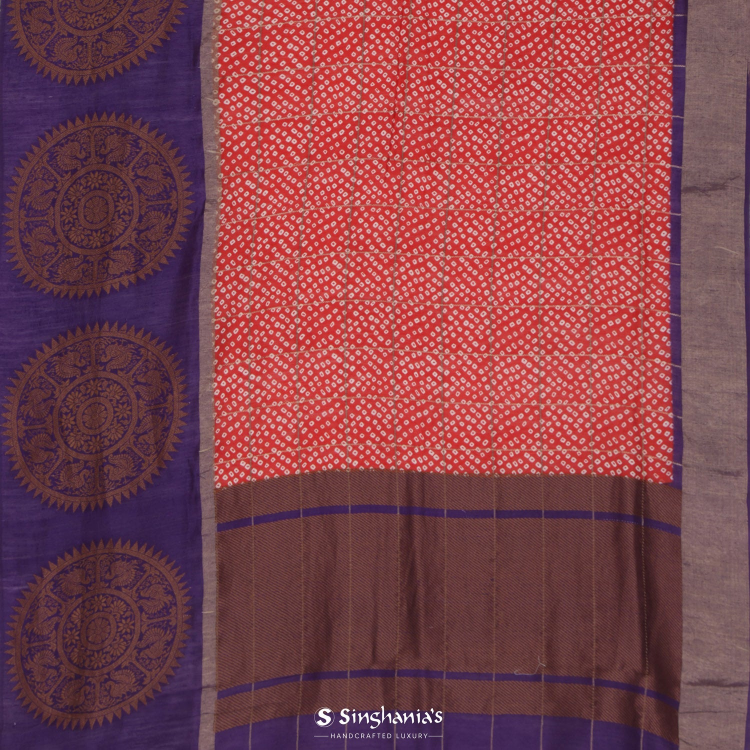 Persian Red Matka Silk Saree With Bandhani Pattern