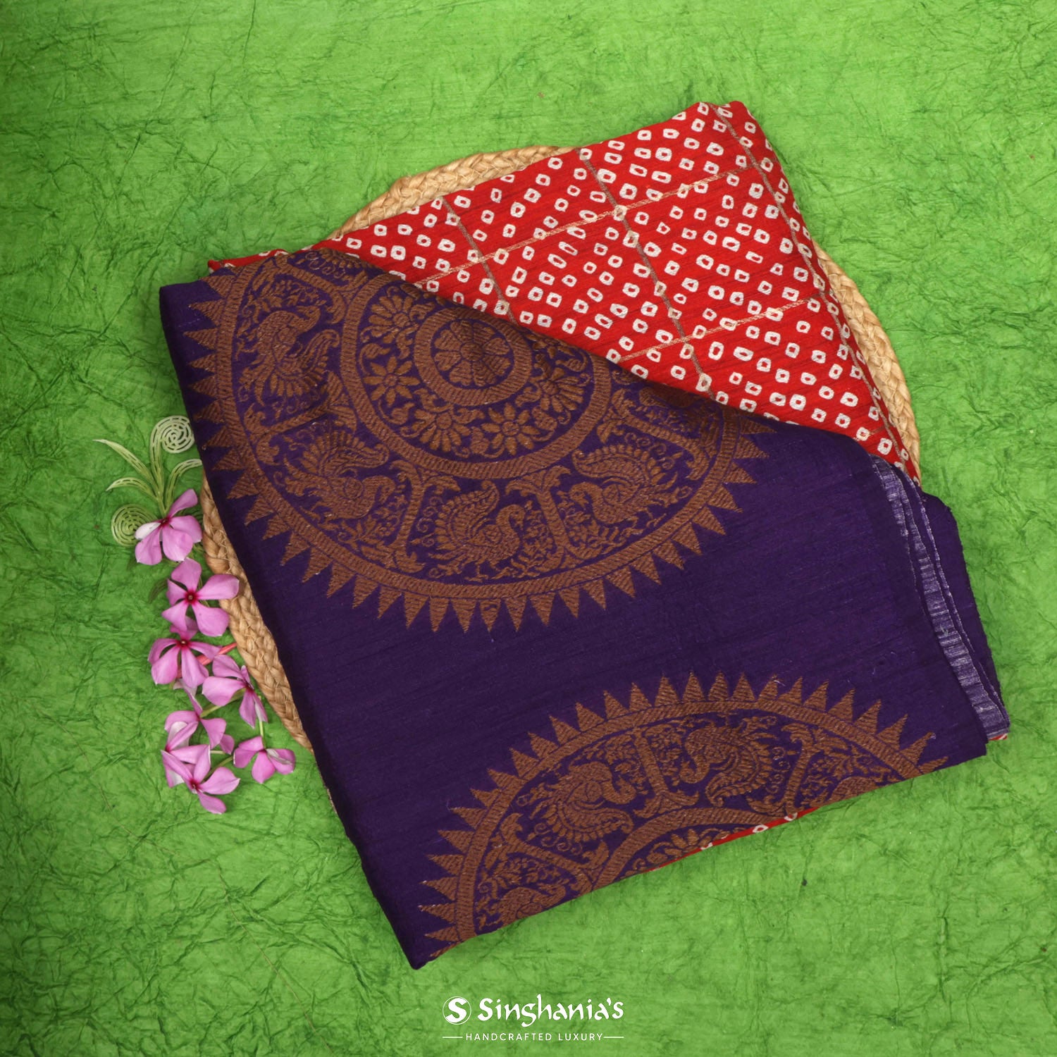 Persian Red Matka Silk Saree With Bandhani Pattern