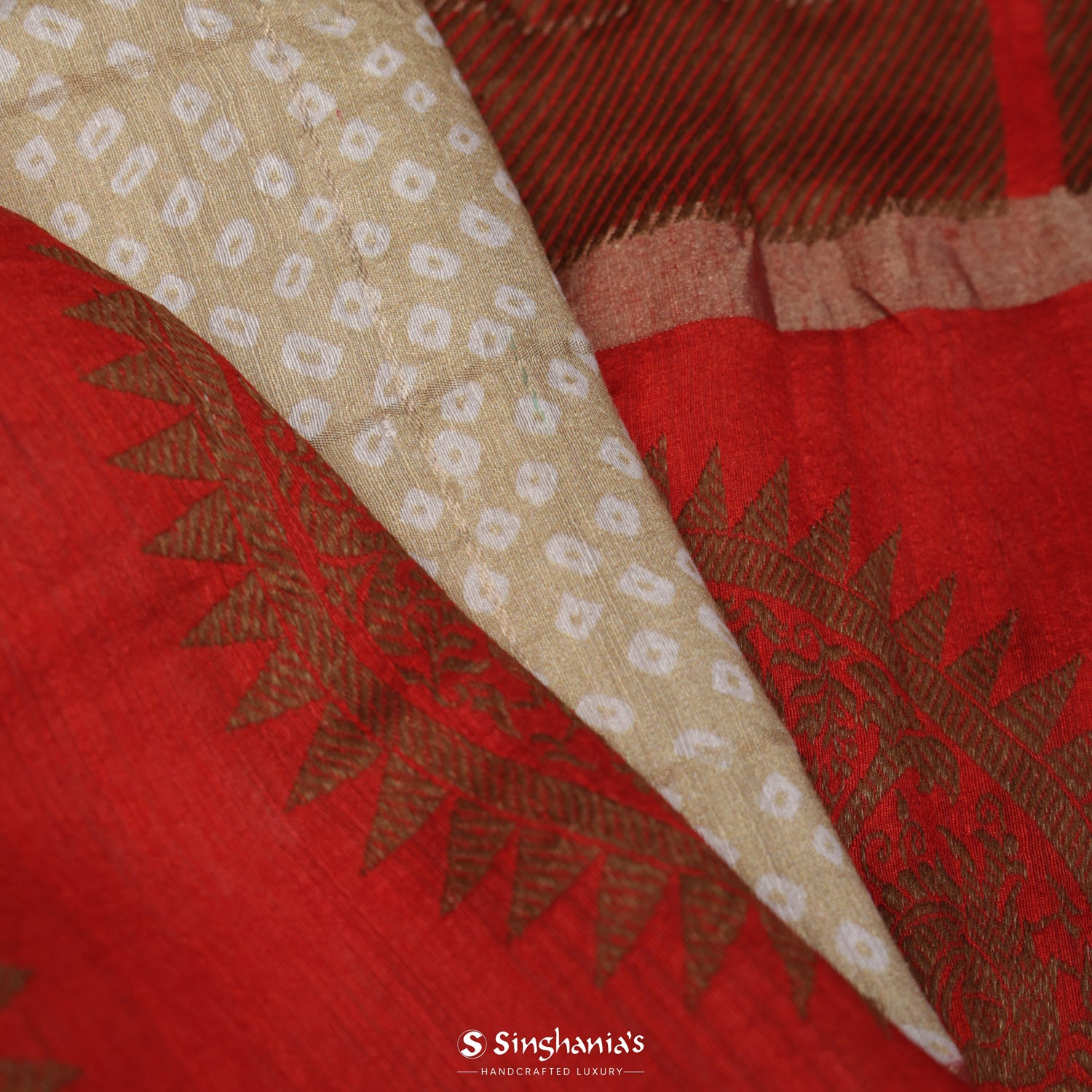 Moccasin Yellow Printed Matka Silk Saree With Bandhani Pattern