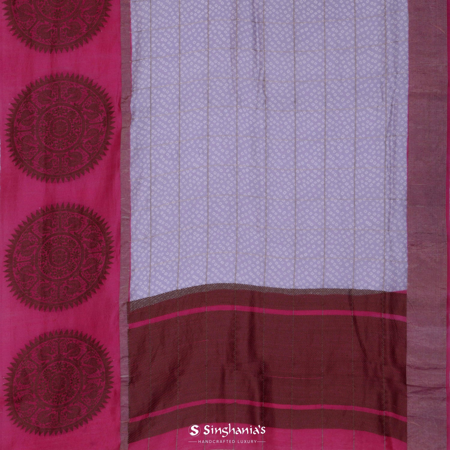 Violet Blue Printed Matka Silk Saree With Bandhani Pattern