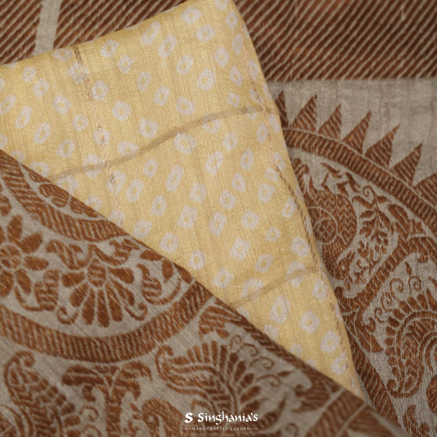 Transparent Yellow Printed Matka Saree With Bandhani Pattern