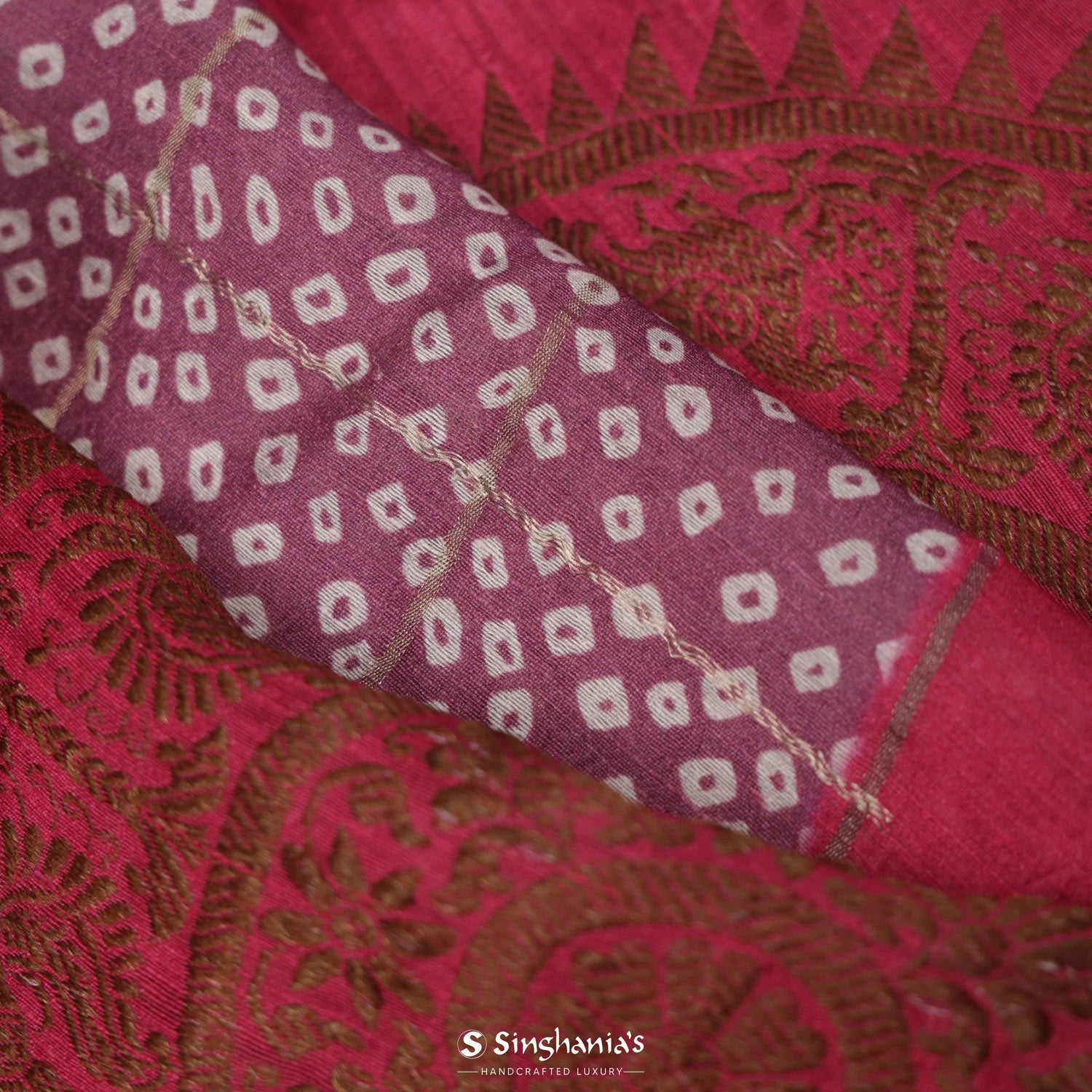 Raspberry Rose Pink Matkaprinted Silk Saree With Bandhani Pattern